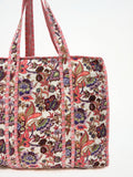 Borsa Tote Stampata Cotone Bianco Rosa, Printed Cotton Tote Bag White Pink