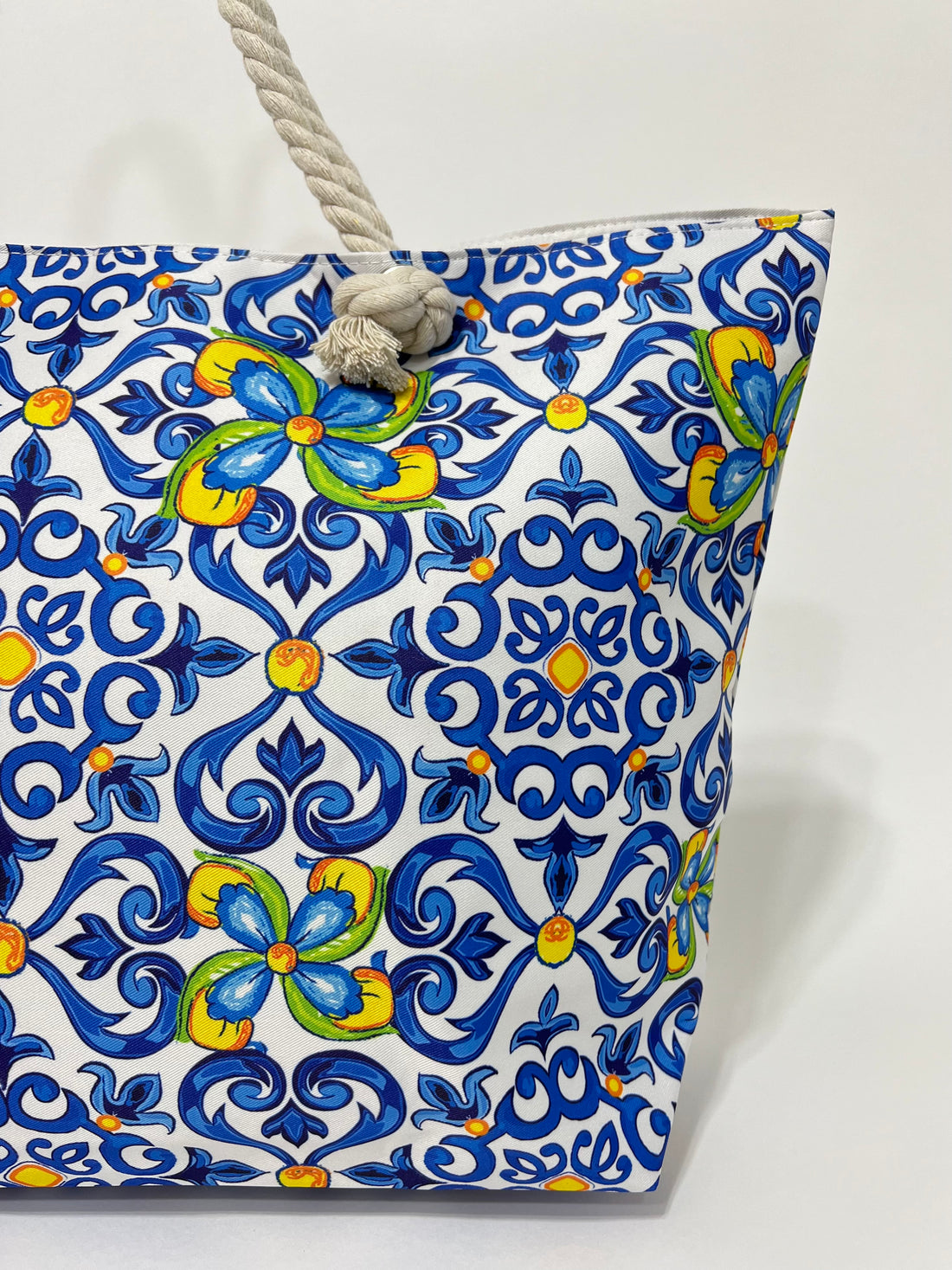 Borsa Tote Estiva Stampata Blu, Summer Tote Bag Blue