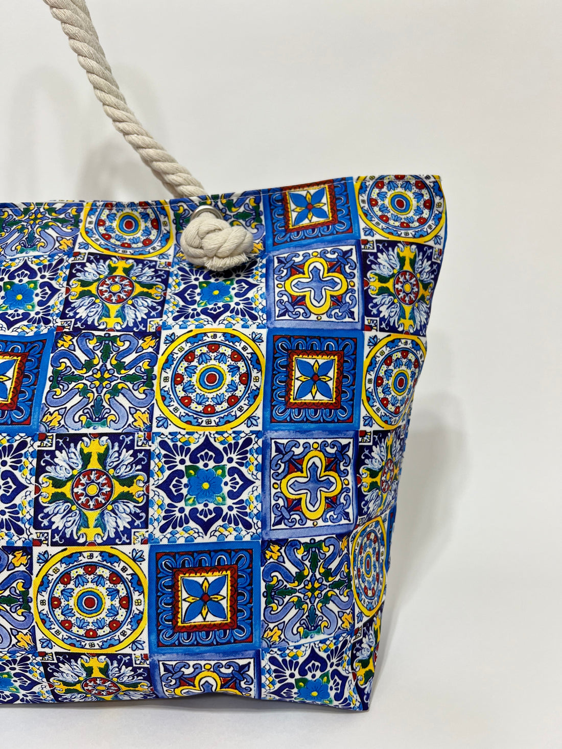 Borsa Tote Estiva Stampata Blu, Printed Summer Tote Bag Blue