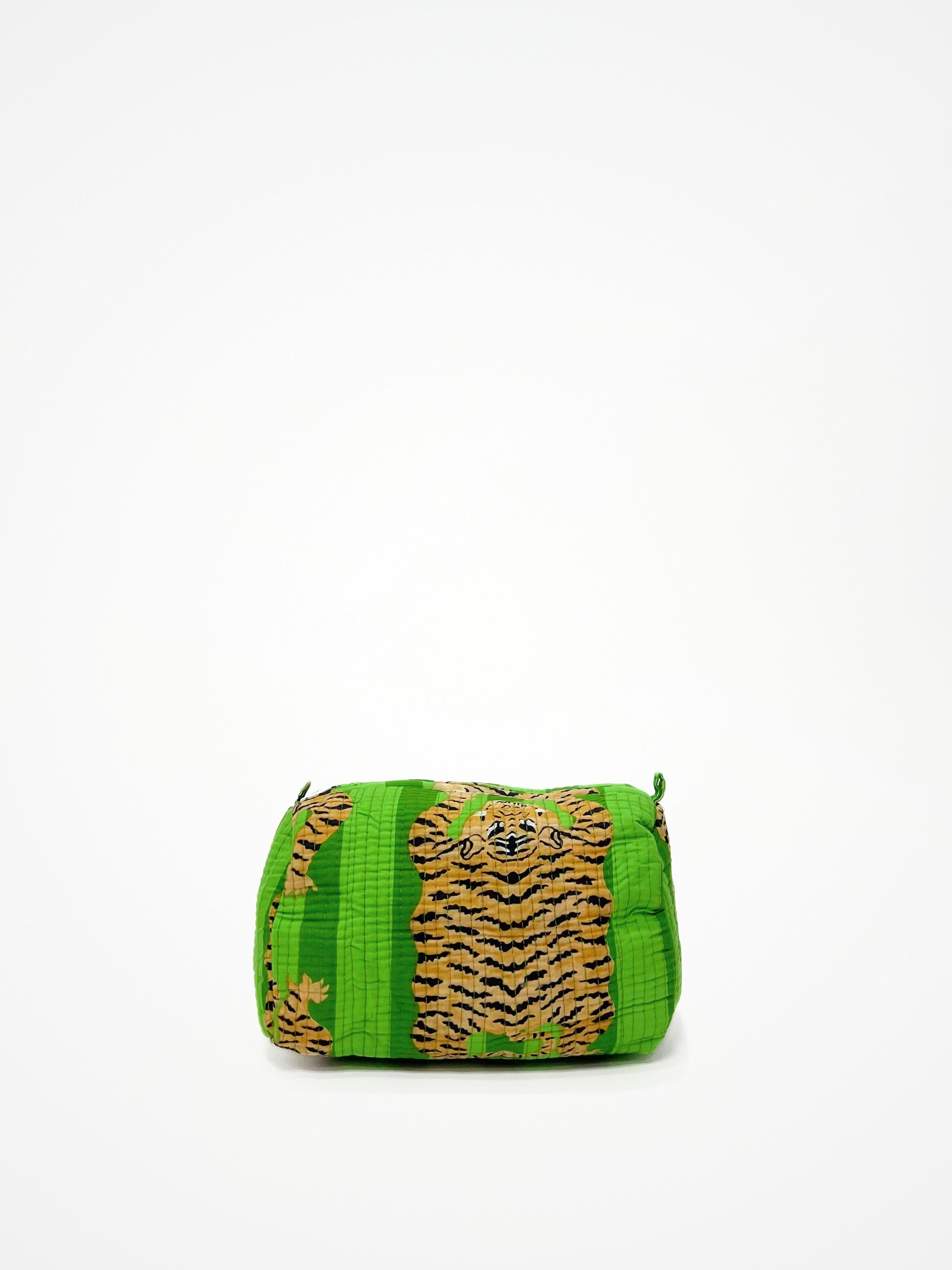 Beauty Case Cotone Verde Tigri, Green Cotton Beauty Case Tiger Print