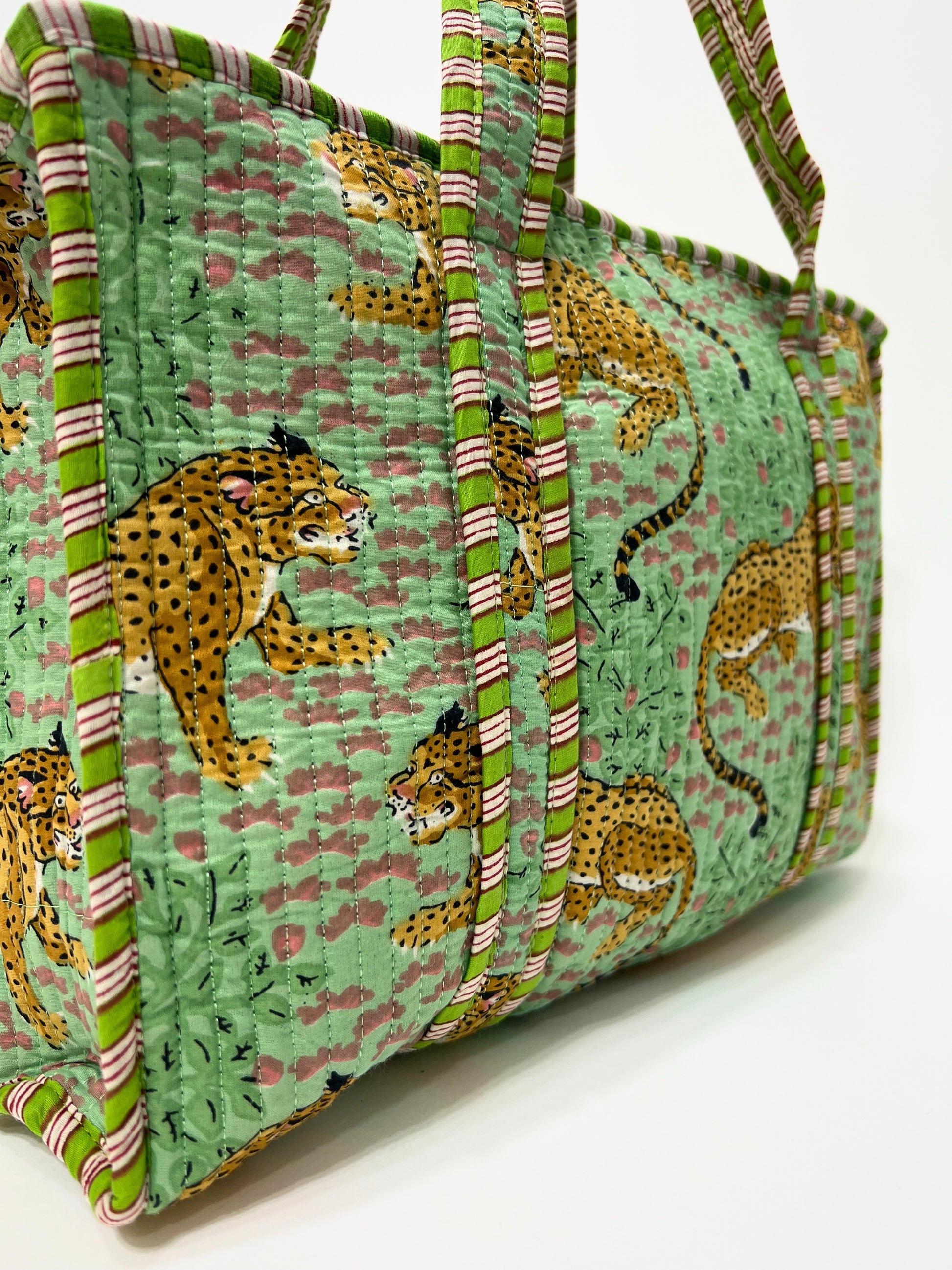 Borsa Tote Stampata Cotone Verde Pistacchio, Printed Cotton Tote Bag Pistachio Green