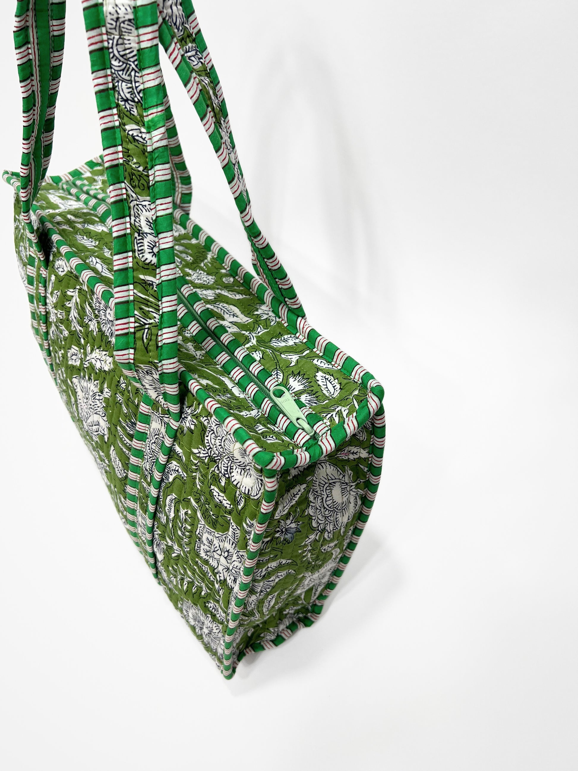 Borsa Tote Stampata Cotone Verde, Printed Cotton Tote Bag Green