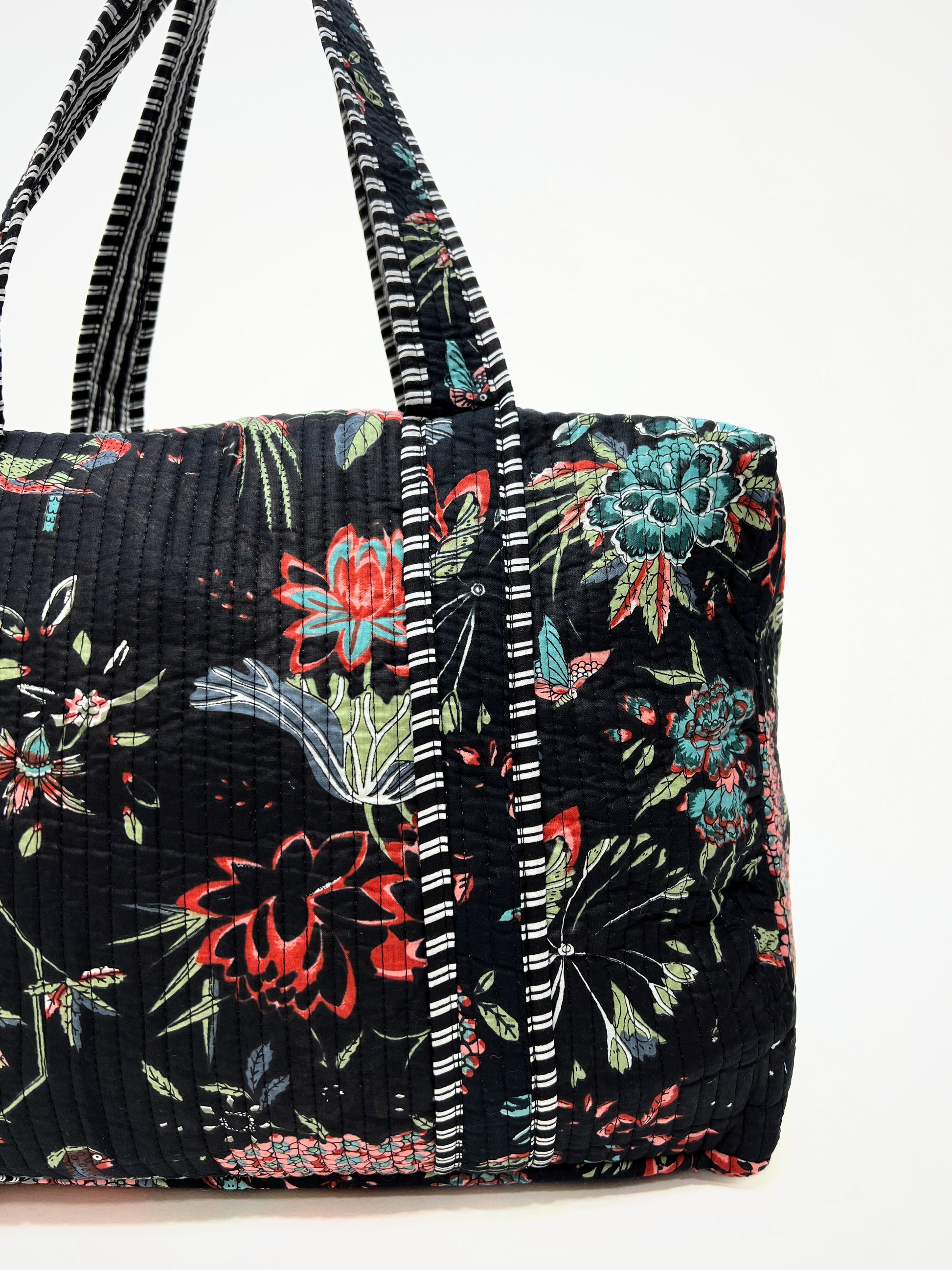 Borsa Stampata In Cotone Nero, Printed Cotton Duffle Bag Black