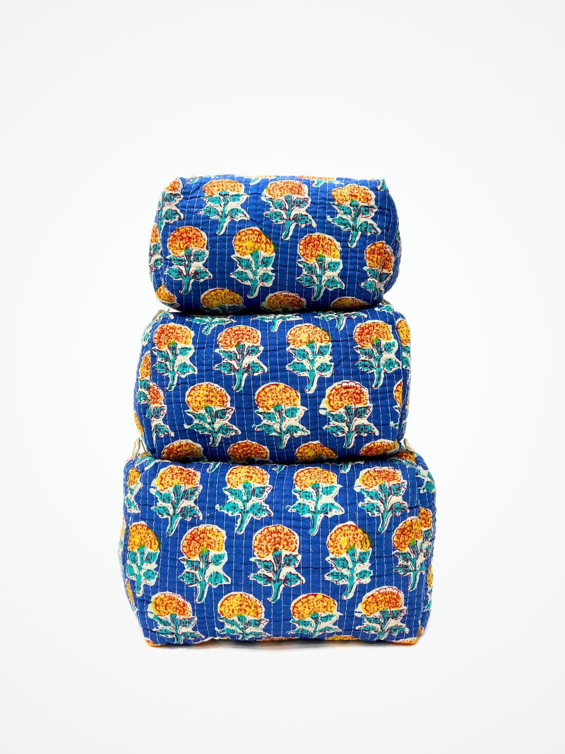 Beauty Case In Cotone Stampato Blu, Printed Cotton Blue Beauty Case