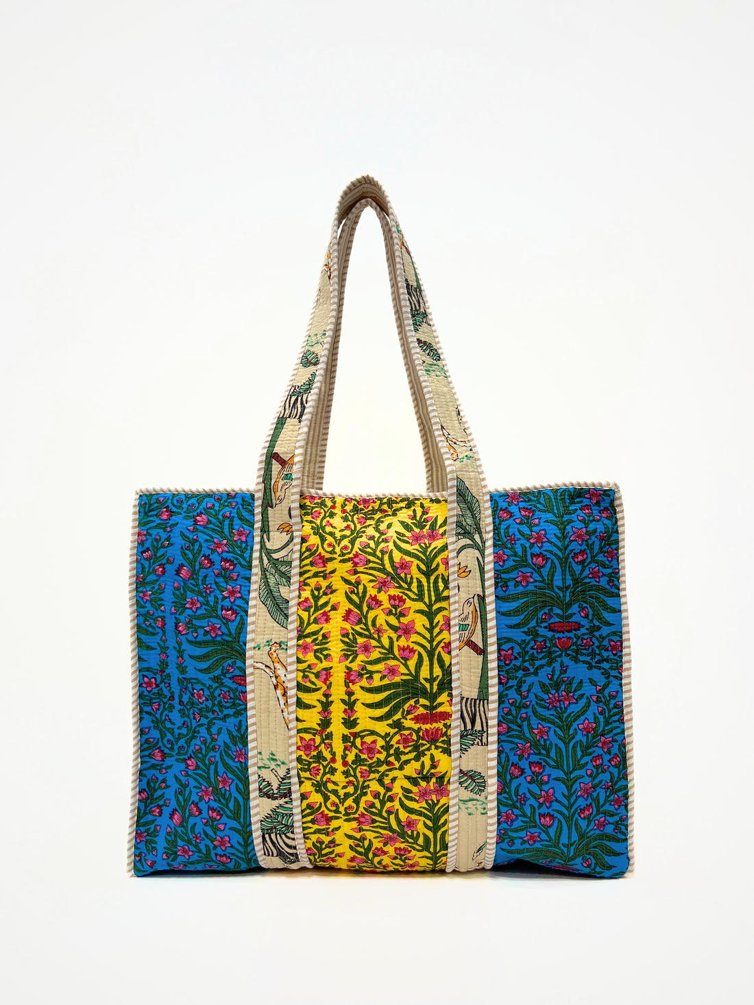 Borsa Tote Stampata Cotone Giallo, Printed Cotton Tote Bag Yellow