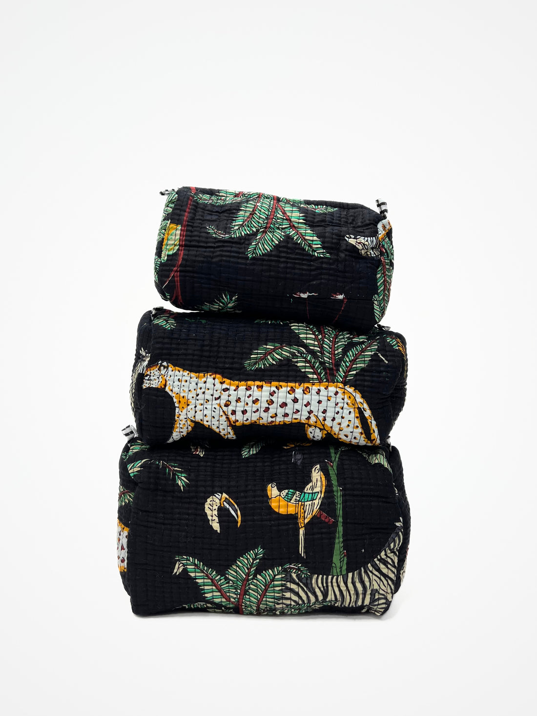 Beauty Case In Cotone Stampa Giungla Nero, Tiger Print Cotton Black Beauty Case 