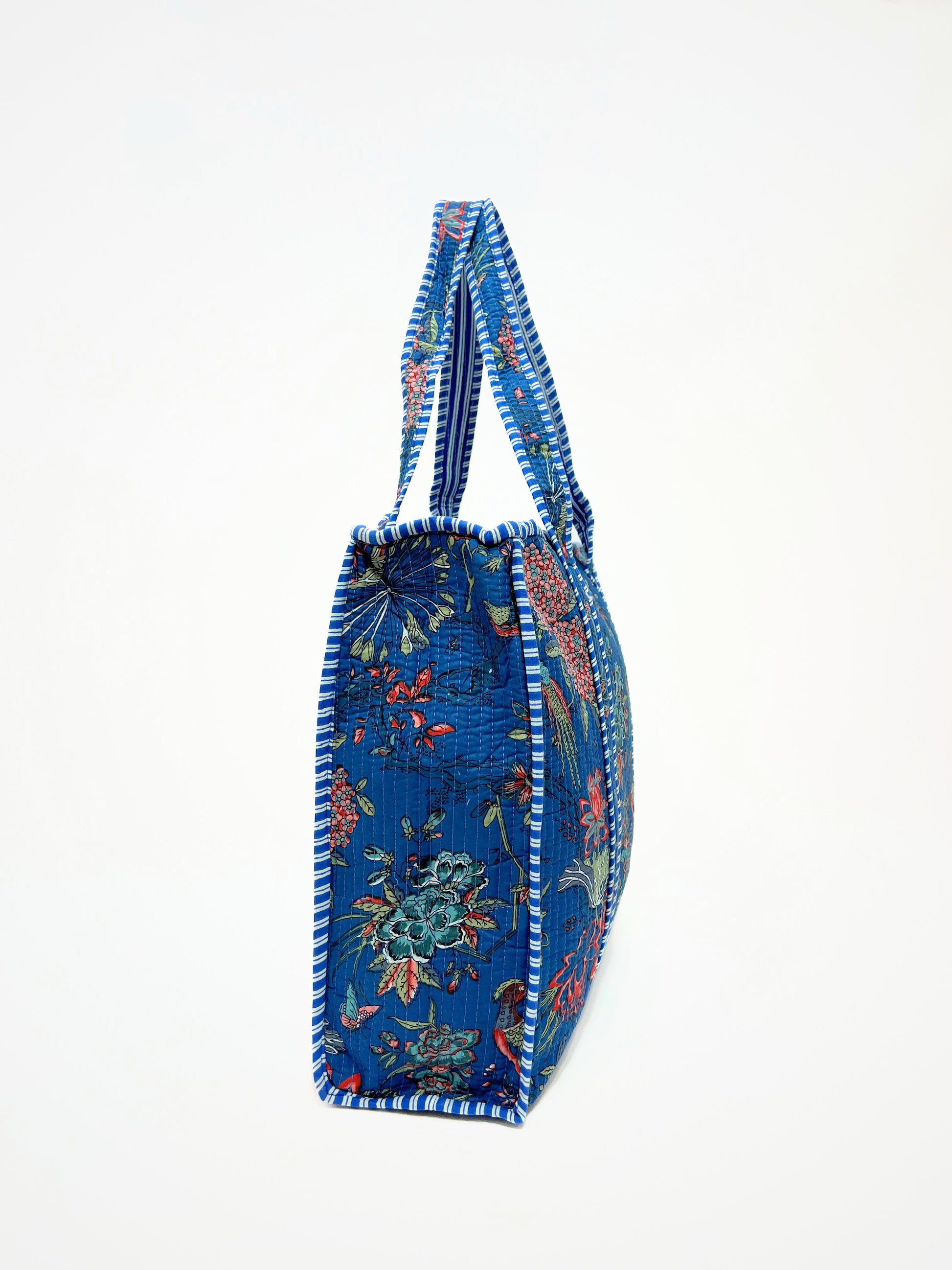 Borsa Tote Stampata Cotone Blu, Printed Cotton Tote Bag Blue