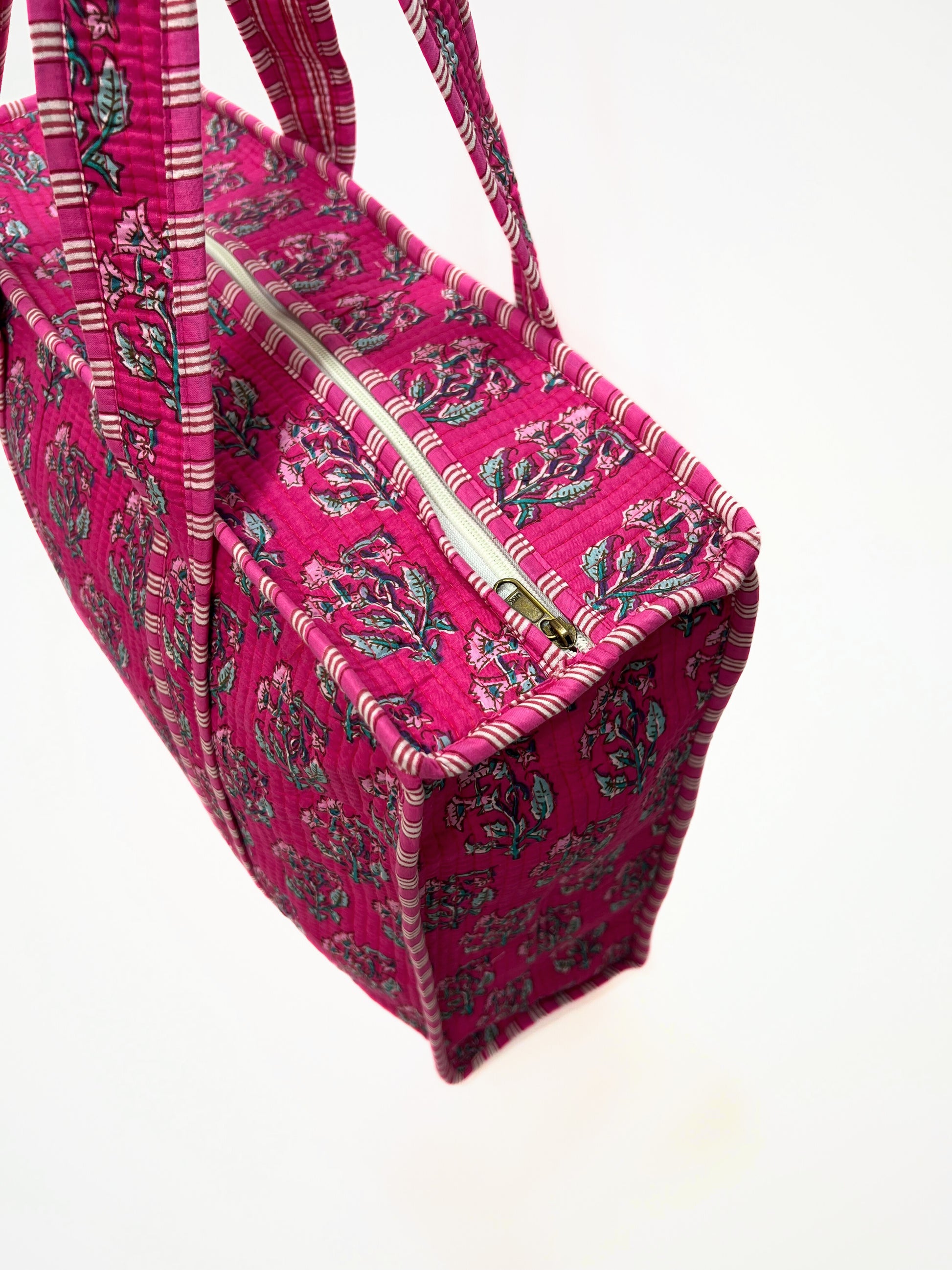 Borsa Tote Stampata Cotone Magenta, Printed Cotton Tote Bag Magenta