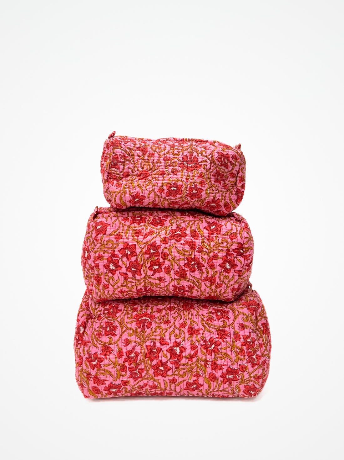 Beauty Case In Cotone Stampato Rosa, Printed Cotton Pink Beauty Case 