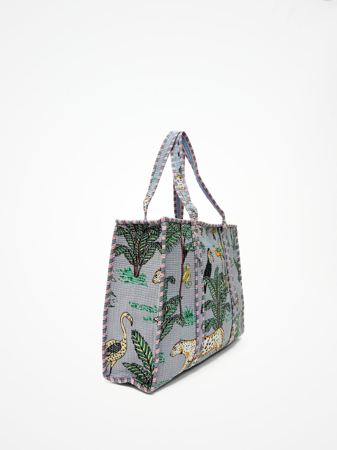 Borsa Tote Stampata Cotone Grigio, Printed Cotton Tote Bag Grey