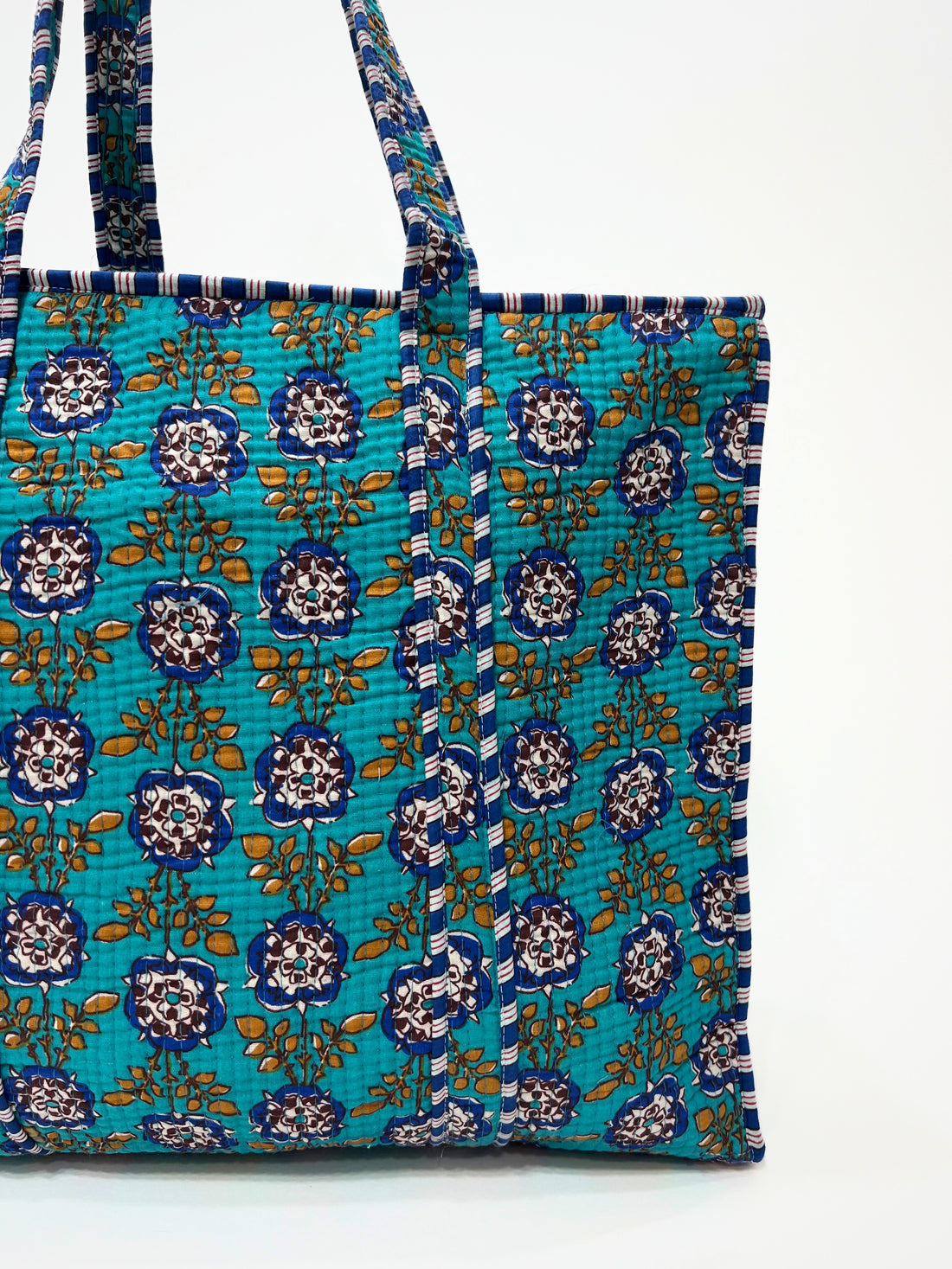 Borsa Tote Stampata Cotone Ottanio, Printed Cotton Tote Bag Teal