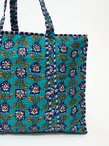 Borsa Tote Stampata Cotone Verde, Printed Cotton Tote Bag Teal