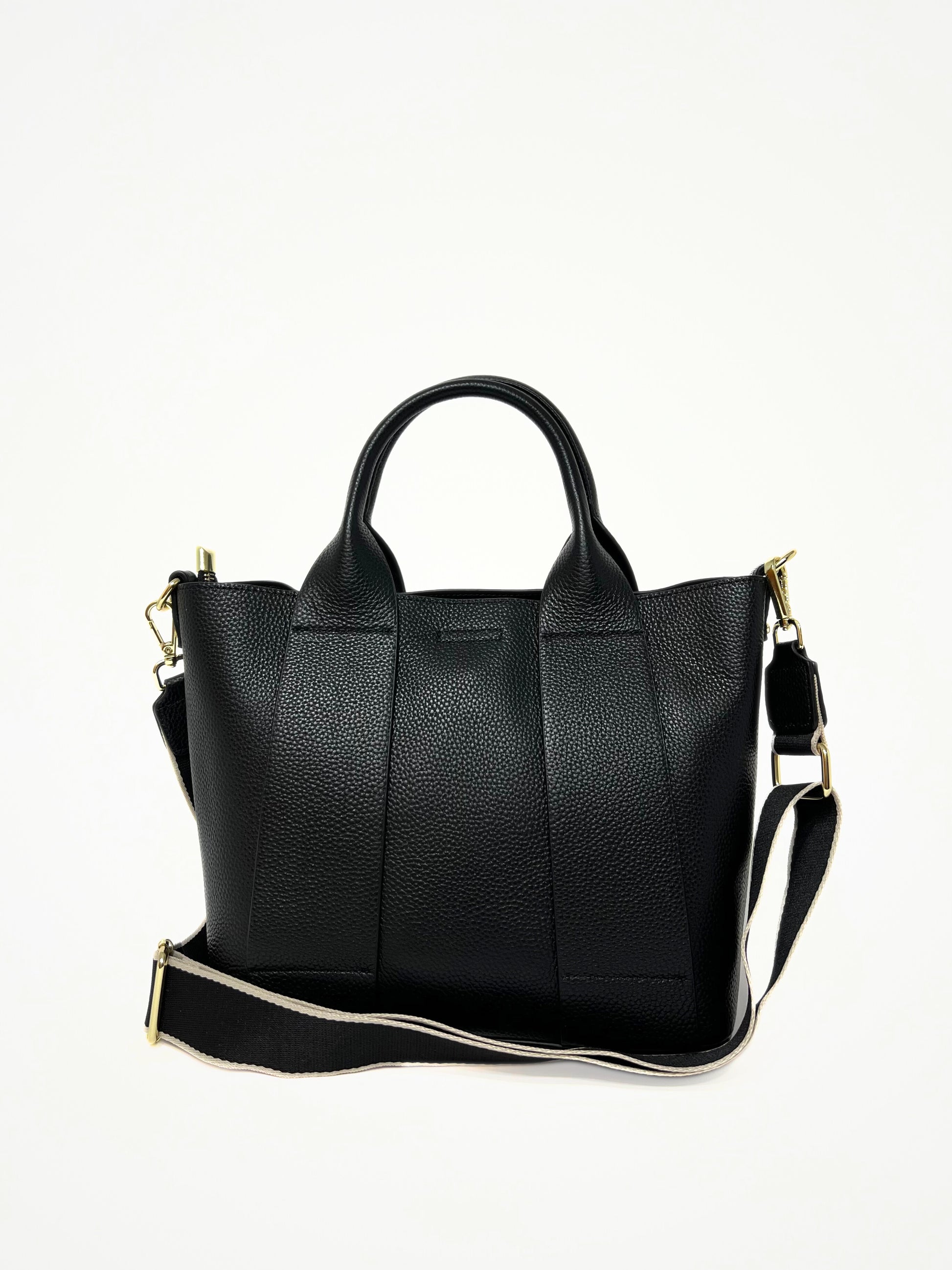 Borsa midi tote, vera pelle, made in Italy, nero