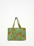 Borsa Tote Stampata Cotone Verde Pistacchio, Printed Cotton Tote Bag Pistachio Green