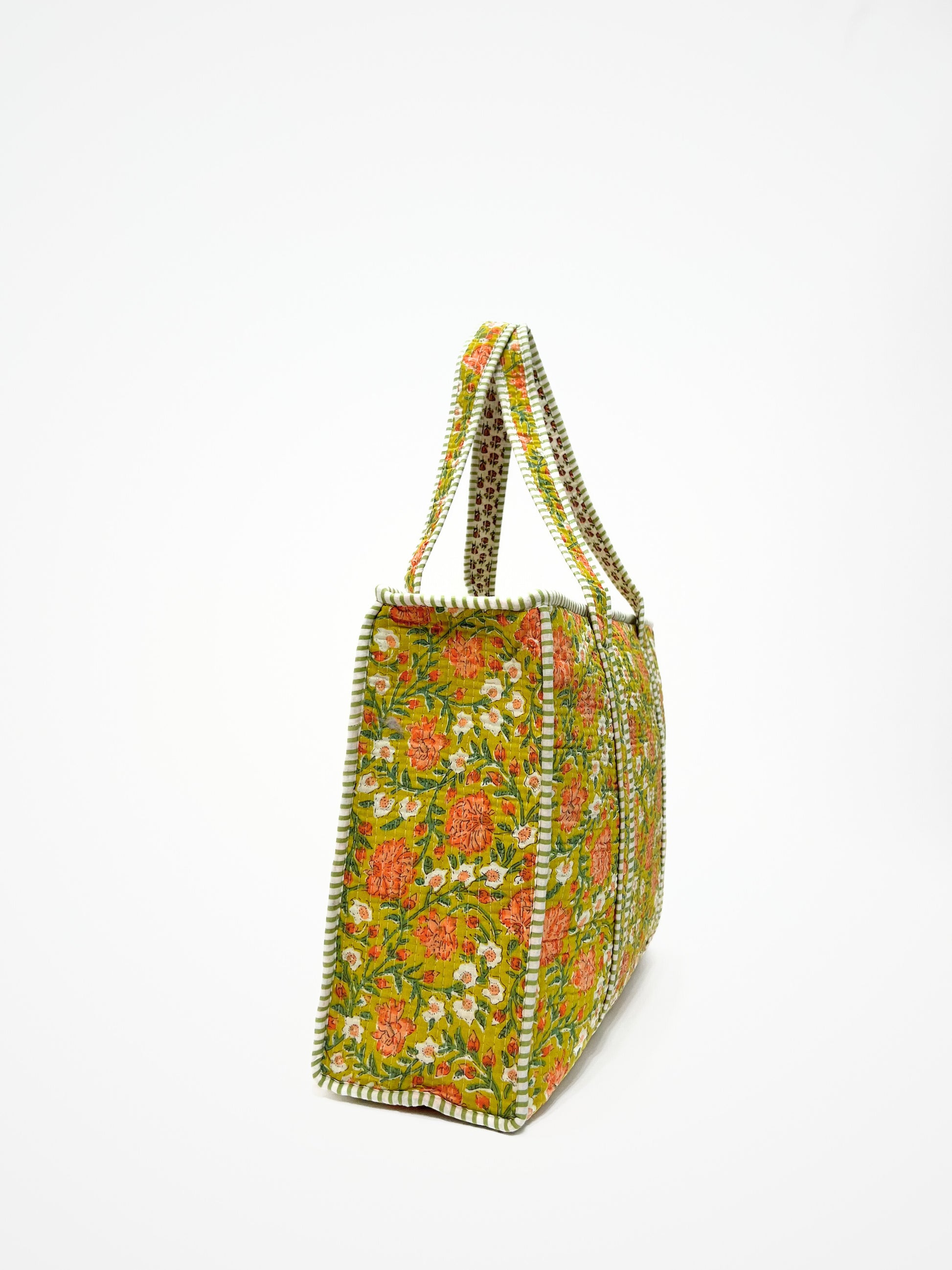 Borsa Tote Stampata Cotone Lime, Printed Cotton Tote Bag Lime