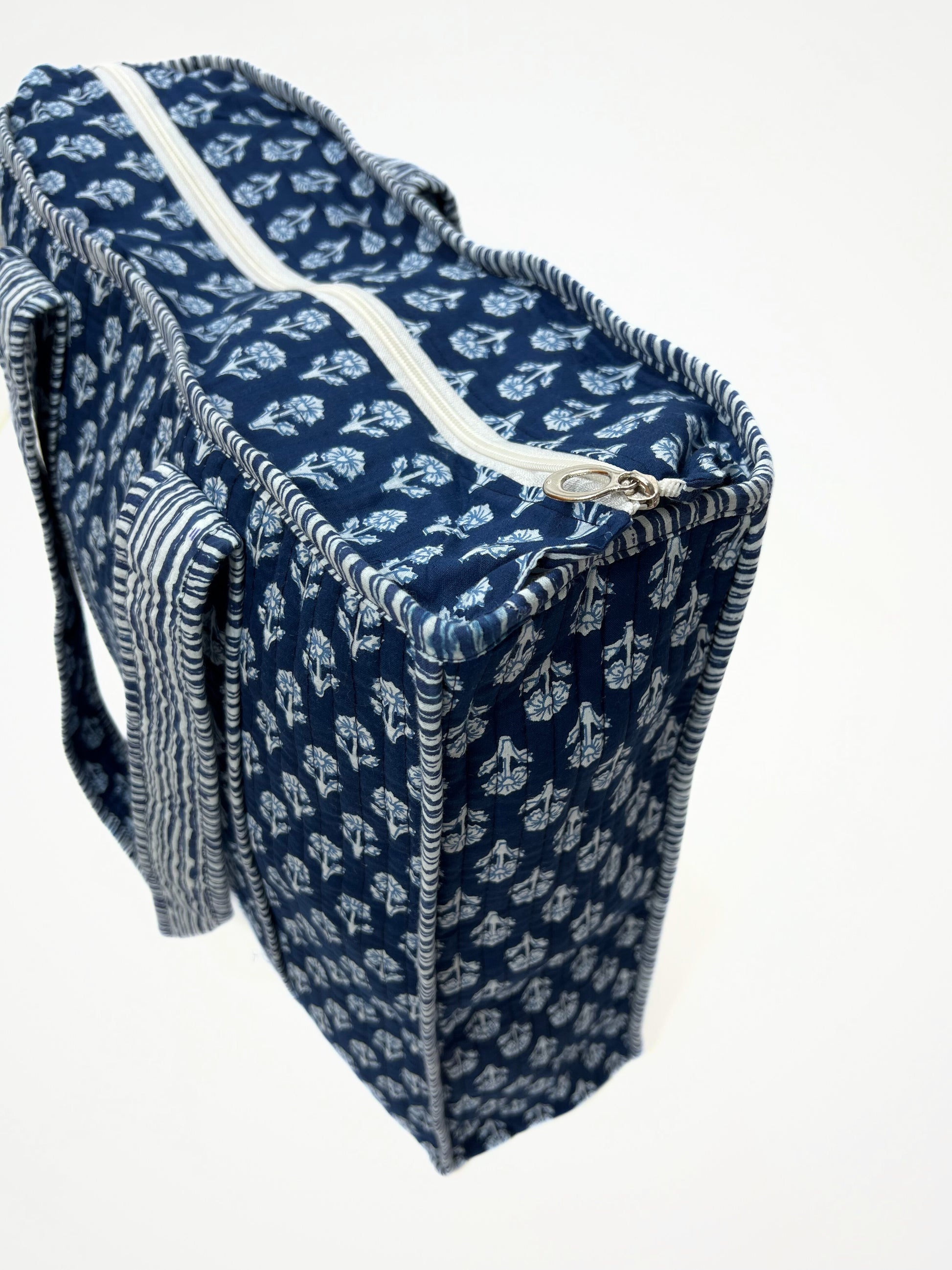 Borsa Tote Stampata Cotone Blu, Printed Cotton Tote Bag  Blue