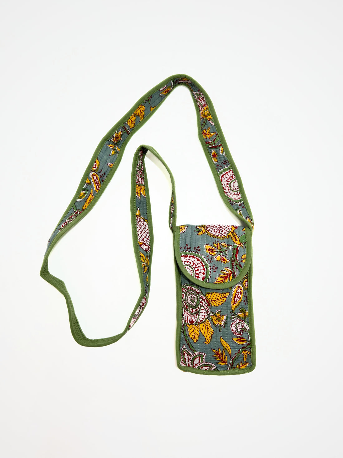 Portacellulare Stampato In Cotone Verde, Printed Cotton Phone Pouch Kiwi