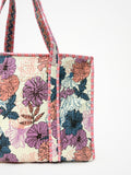 Borsa Tote Stampata Cotone Bianco Rosa, Printed Cotton Tote Bag White Pink