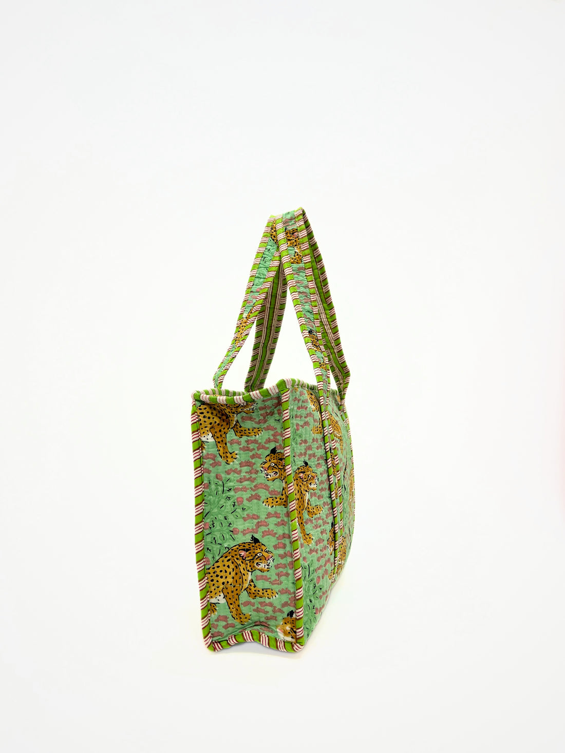 Borsa Tote Stampata Cotone Verde Pistacchio, Printed Cotton Tote Bag Pistachio Green