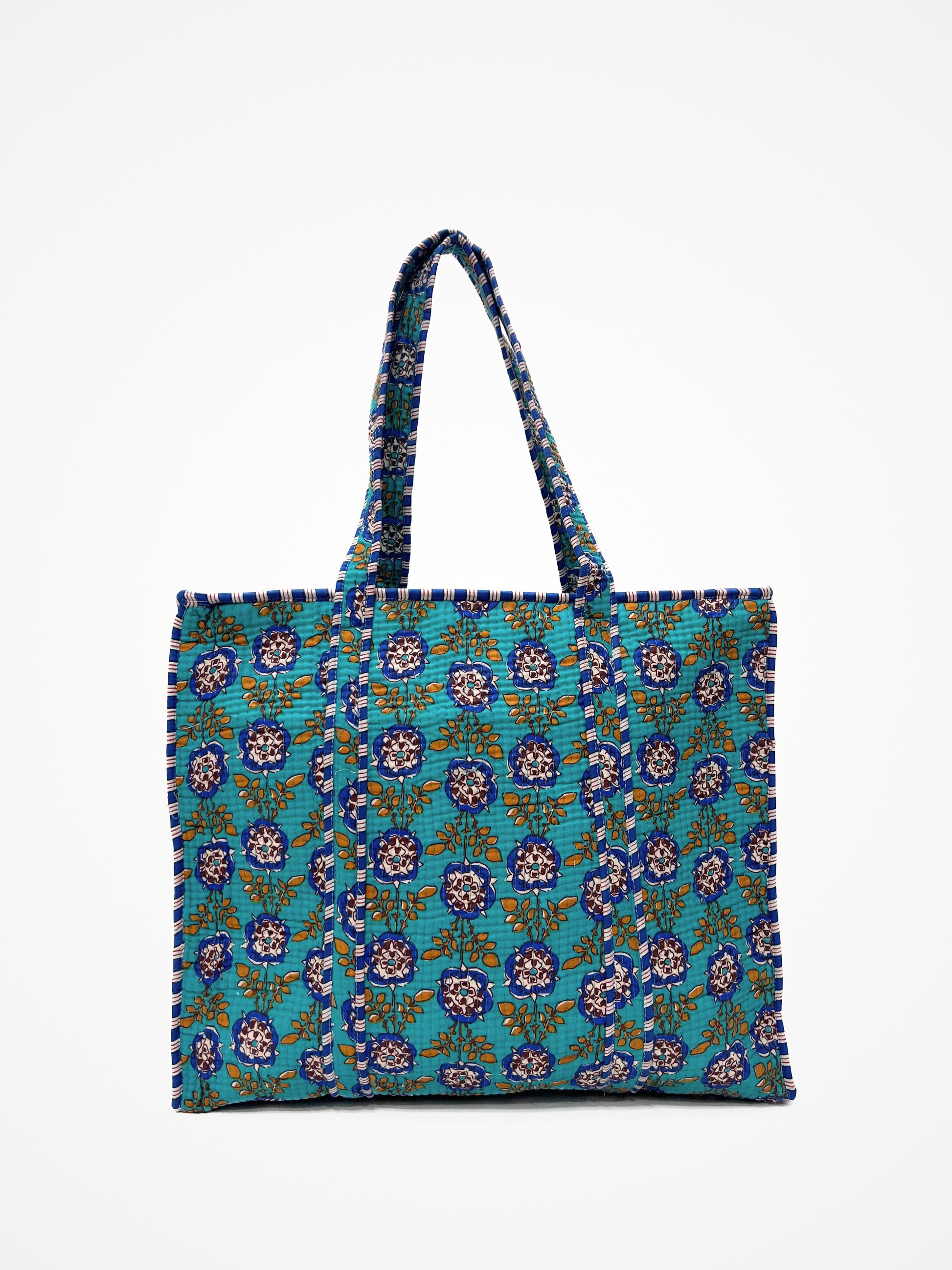 Borsa Tote Stampata Cotone Ottanio, Printed Cotton Tote Bag Teal