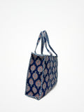 Borsa Tote Stampata Cotone Blu, Printed Cotton Tote Bag  Blue