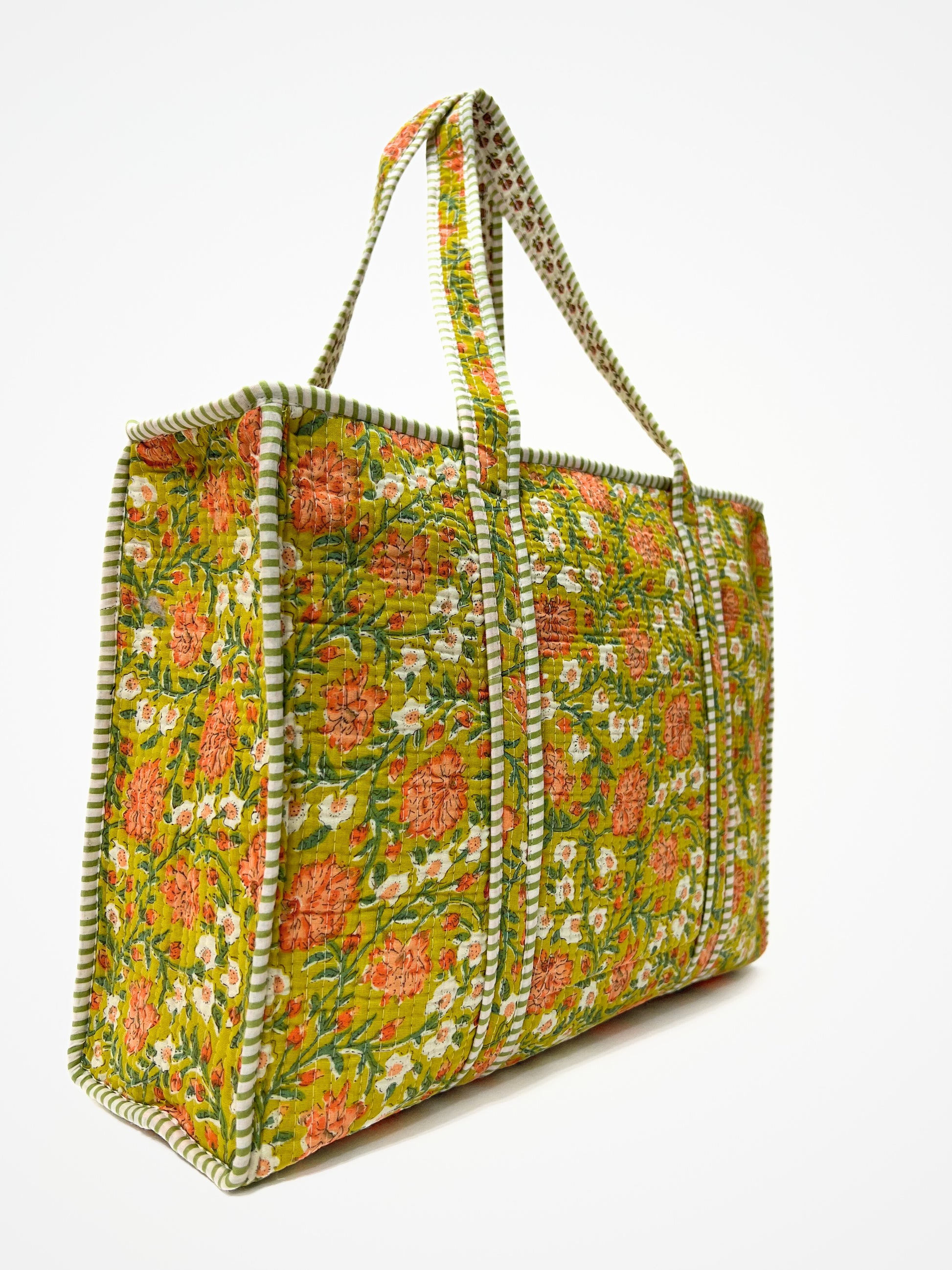 Borsa Tote Stampata Cotone Lime, Printed Cotton Tote Bag Lime