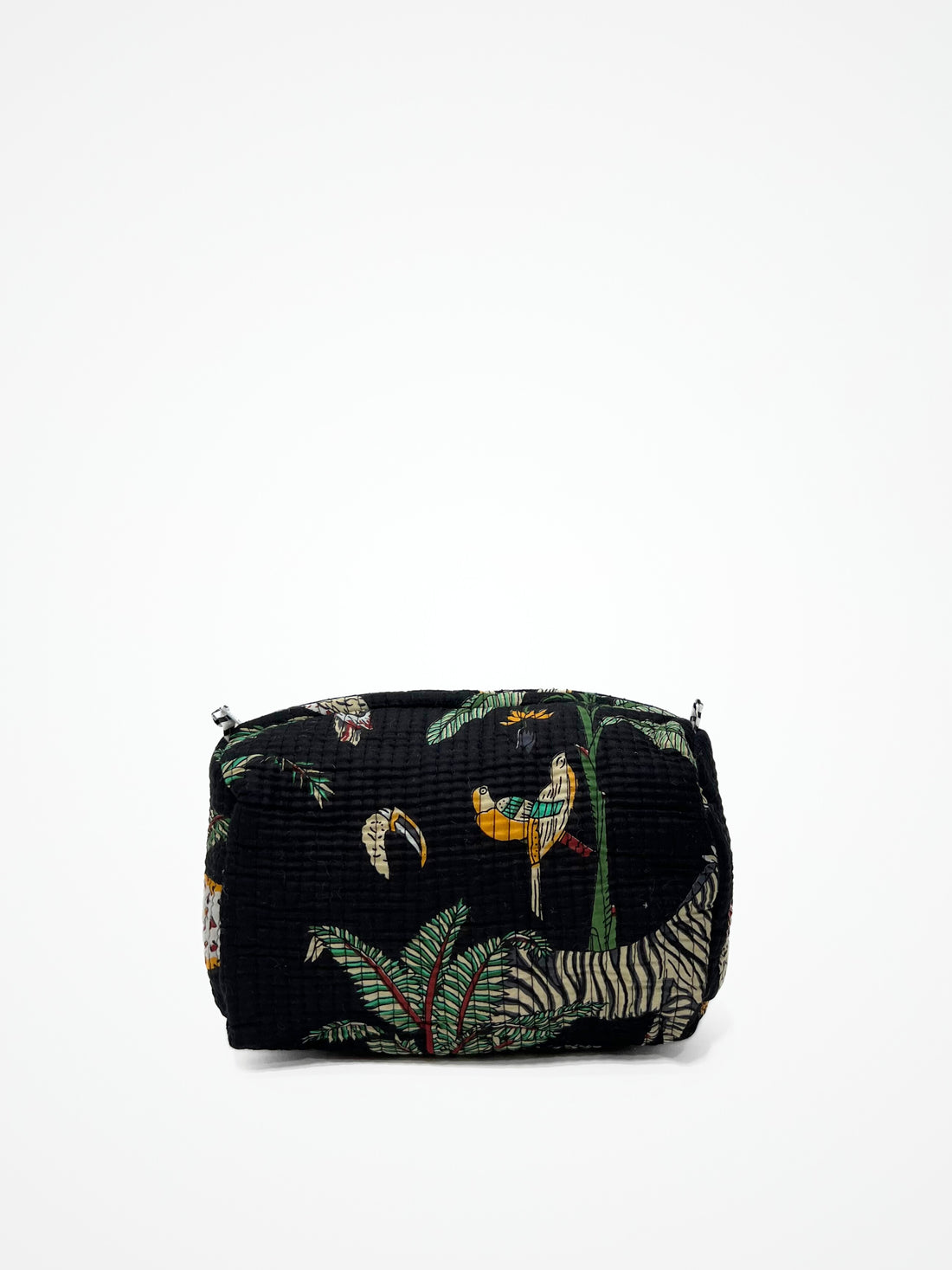 Beauty Case In Cotone Stampa Giungla Nero, Tiger Print Cotton Black Beauty Case 