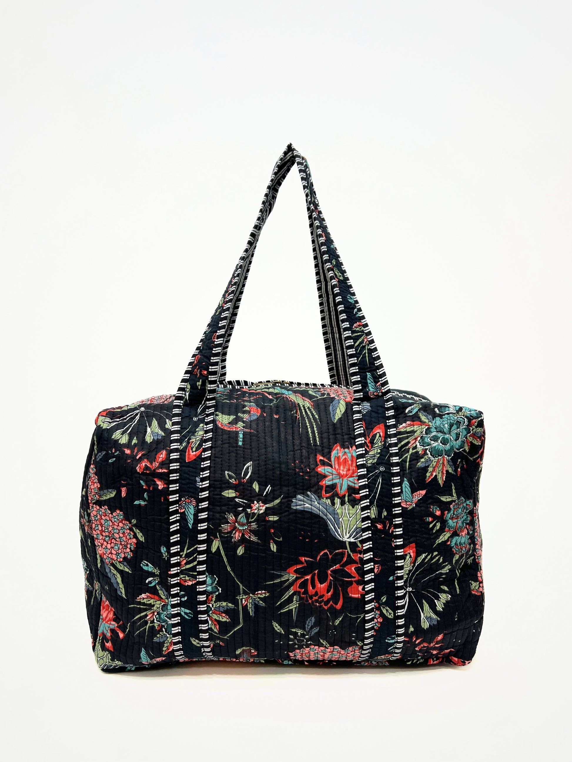 Borsa Stampata In Cotone Nero, Printed Cotton Duffle Bag Black