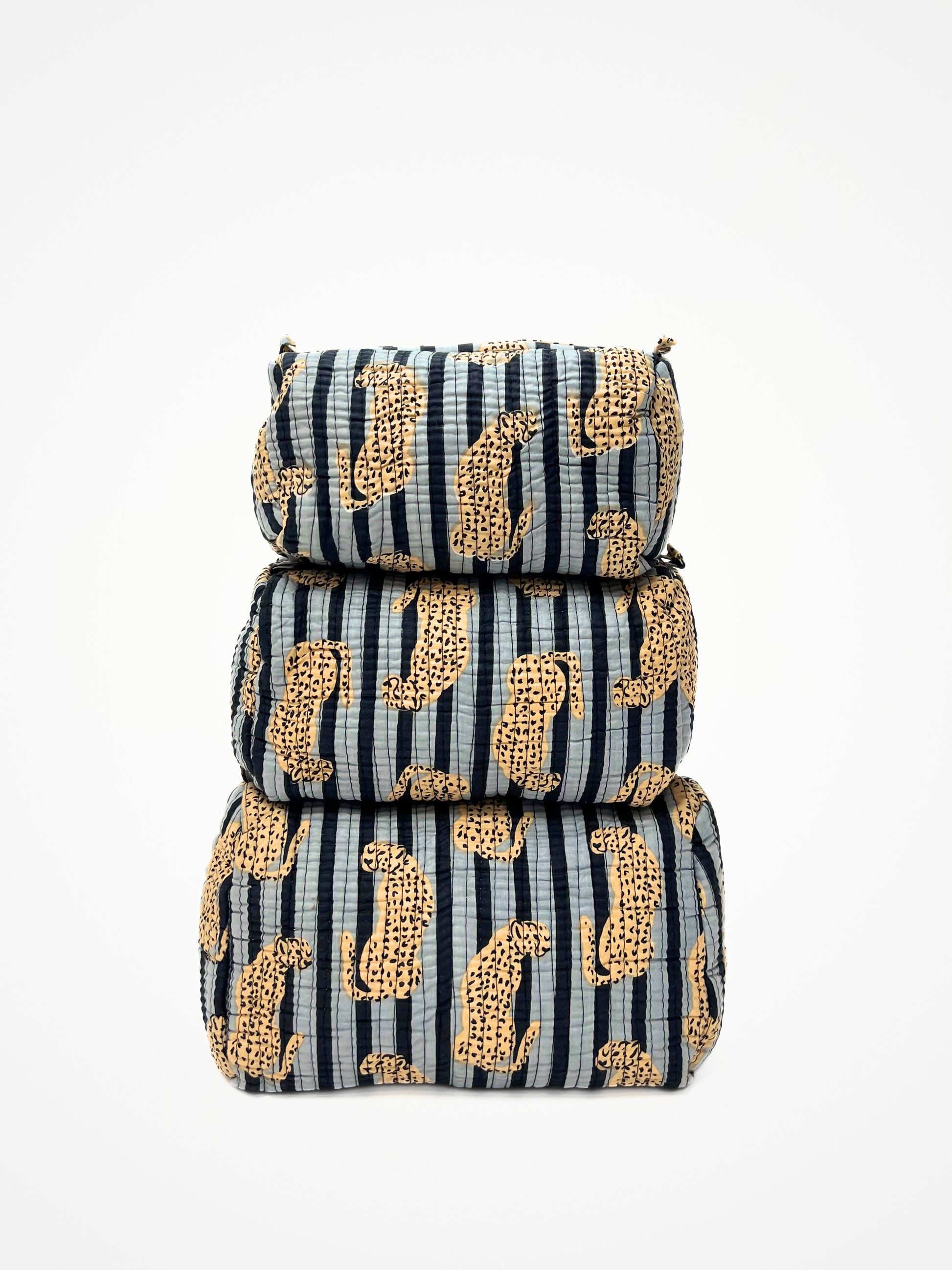 Beauty Case Trapuntato Grigio E Nero  Stampa Ghepardi, Quilted Grey And Black Beauty Case with Cheetah Print