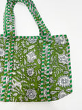 Borsa Tote Stampata Cotone Verde, Printed Cotton Tote Bag Green