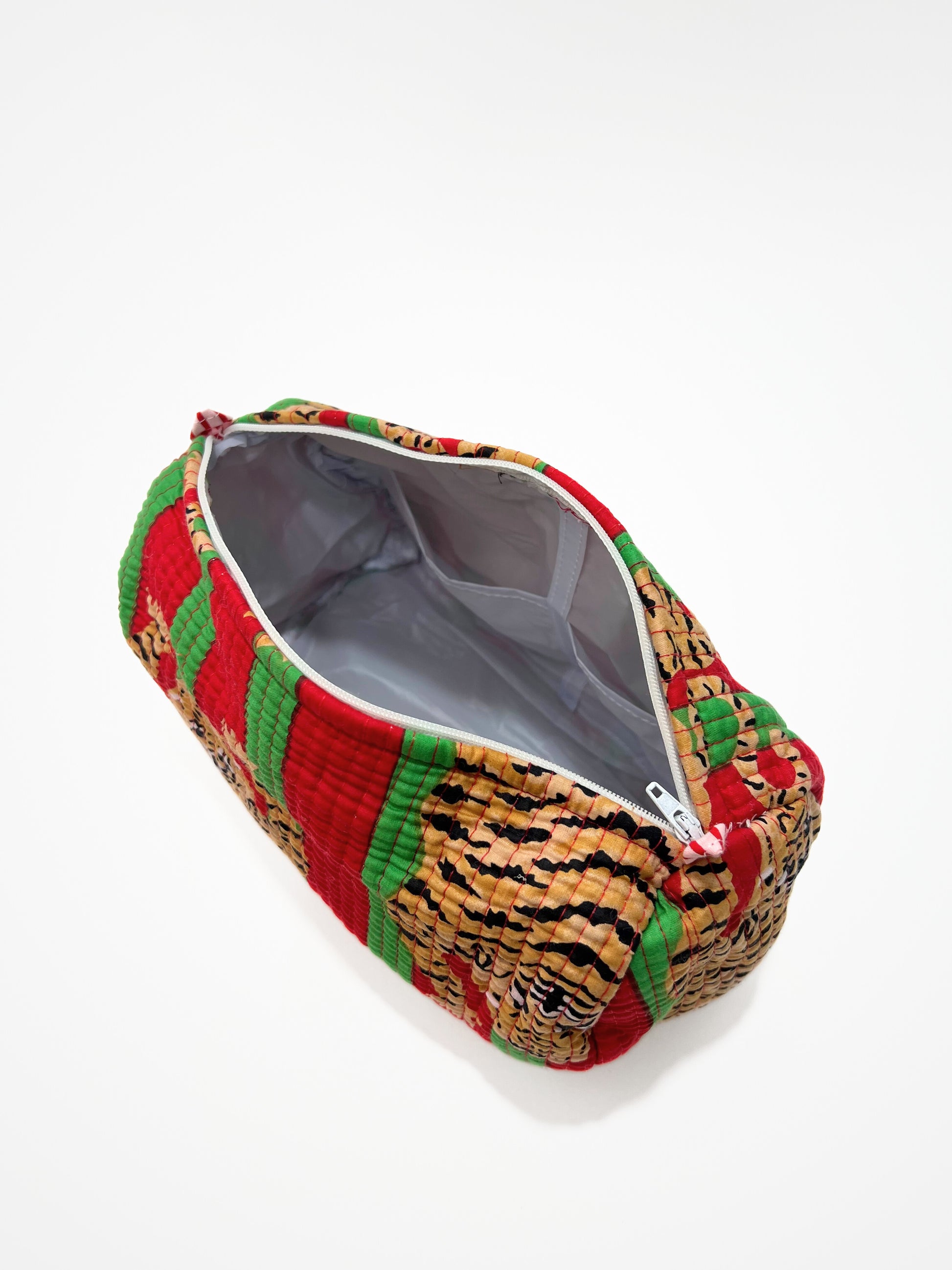 Beauty Case Tigri Rosso Verde, Cotton Beauty Case Tigers Red Green