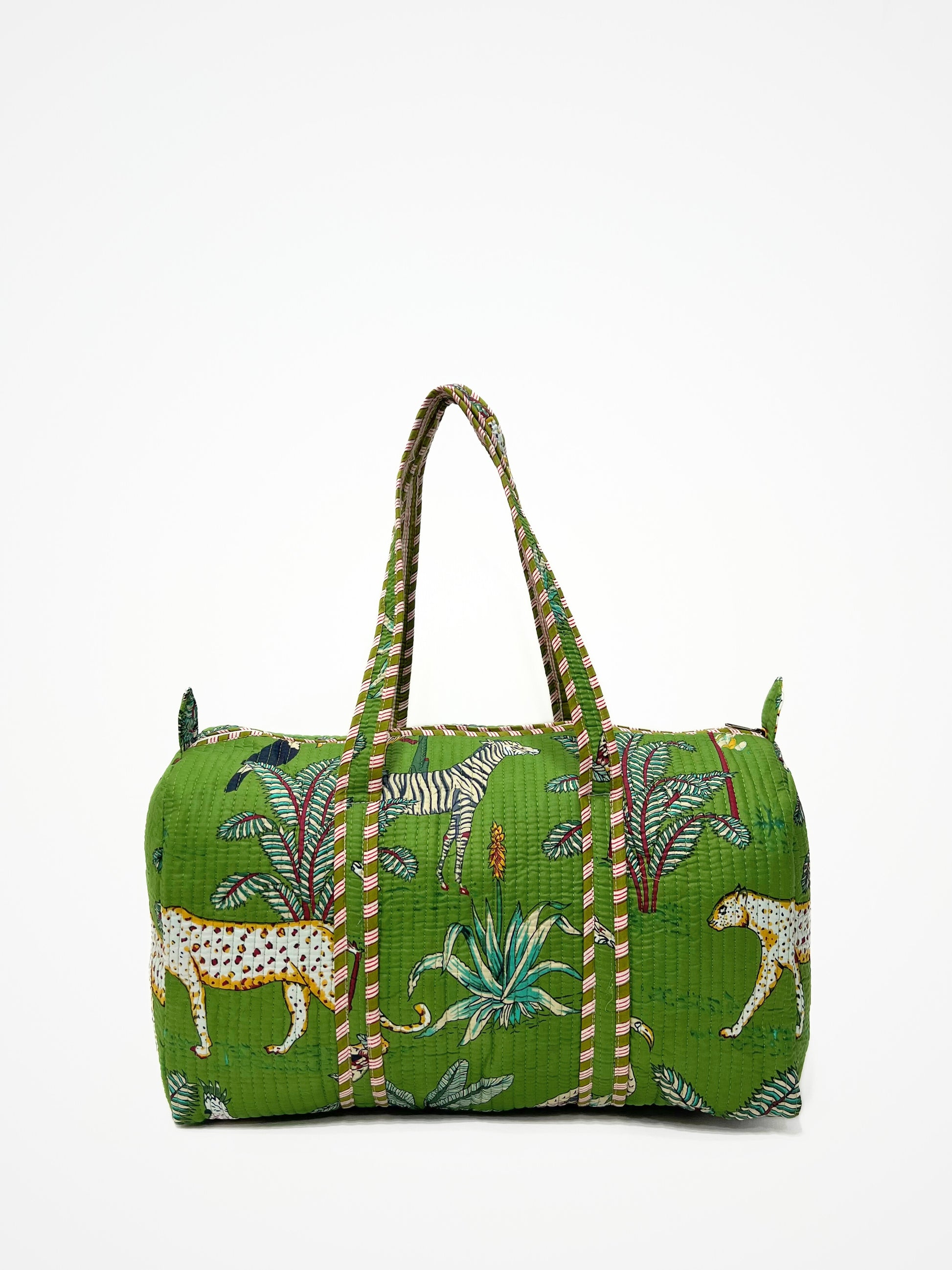 Borsa Stampata In Cotone Verde, Printed Cotton Duffle Bag Green