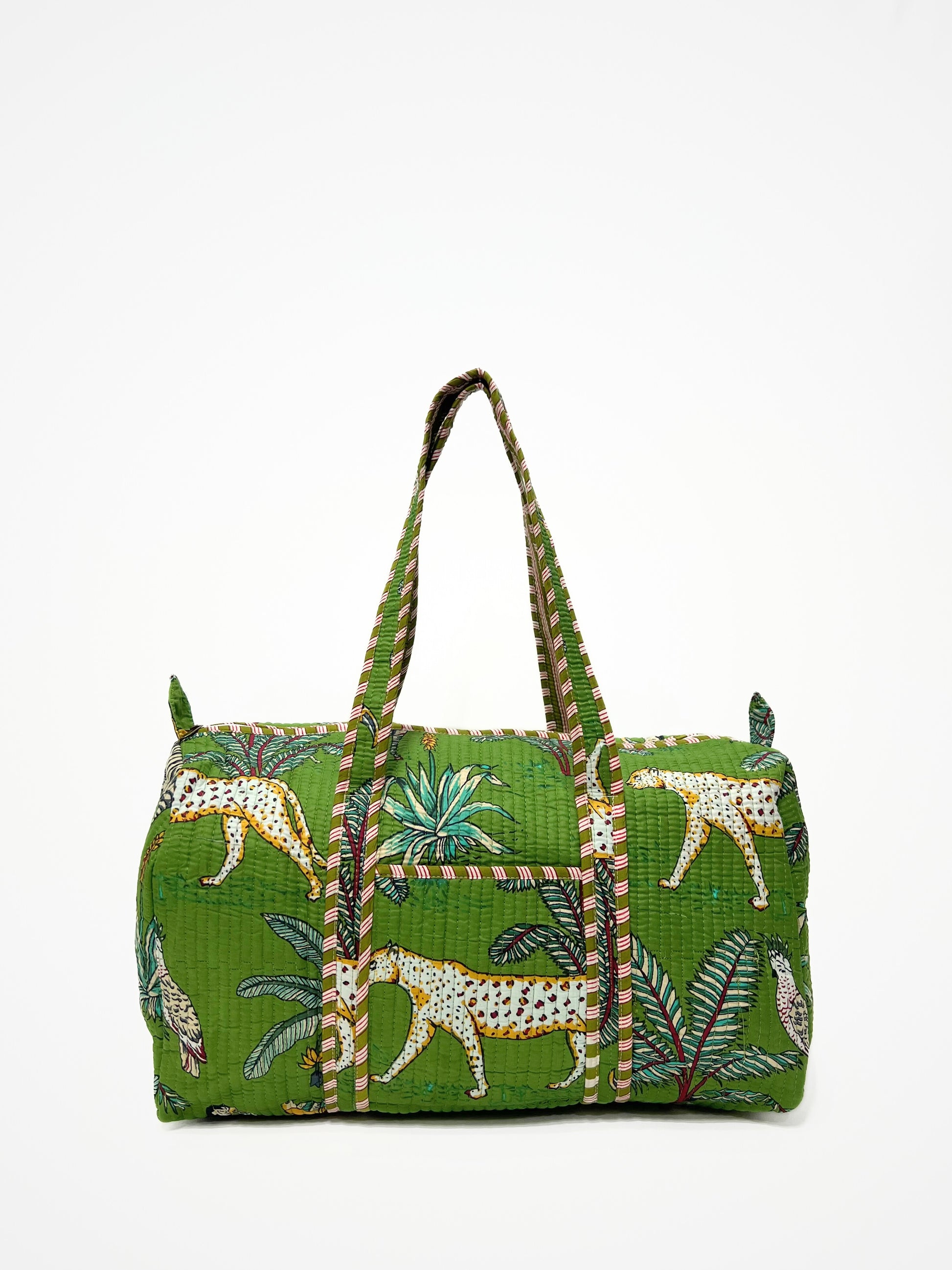 Borsa Stampata In Cotone Verde, Printed Cotton Duffle Bag Green