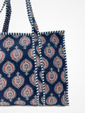 Borsa Tote Stampata Cotone Blu, Printed Cotton Tote Bag  Blue