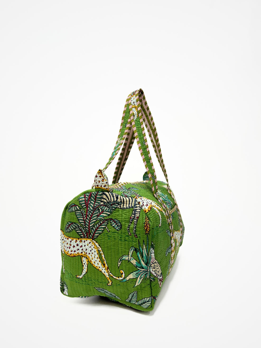 Borsa Stampata In Cotone Verde, Printed Cotton Duffle Bag Green