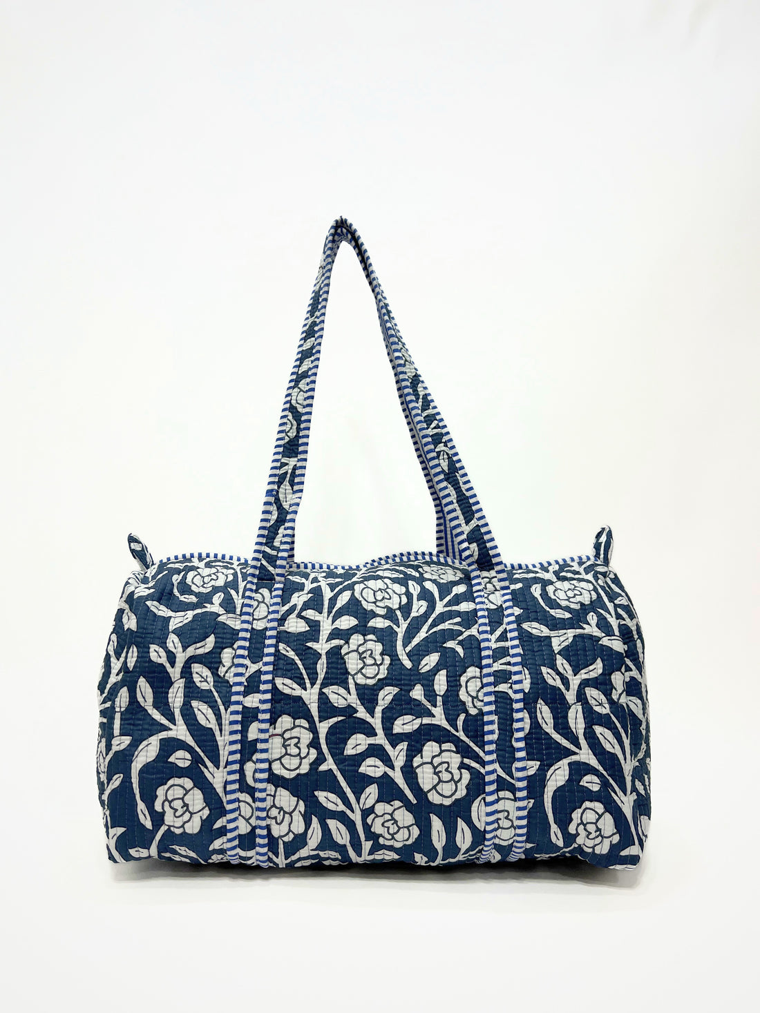 Borsa Stampata In Cotone Blu Bianco, Printed Cotton Duffle Bag Blue White