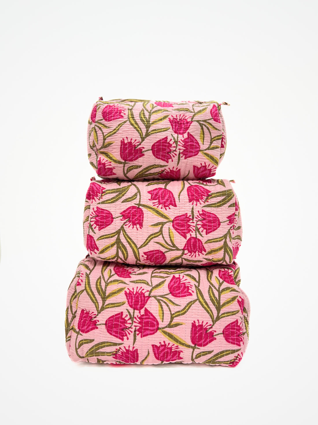 Beauty Case In Cotone Stampato Rosa, Printed Cotton Pink Beauty Case 