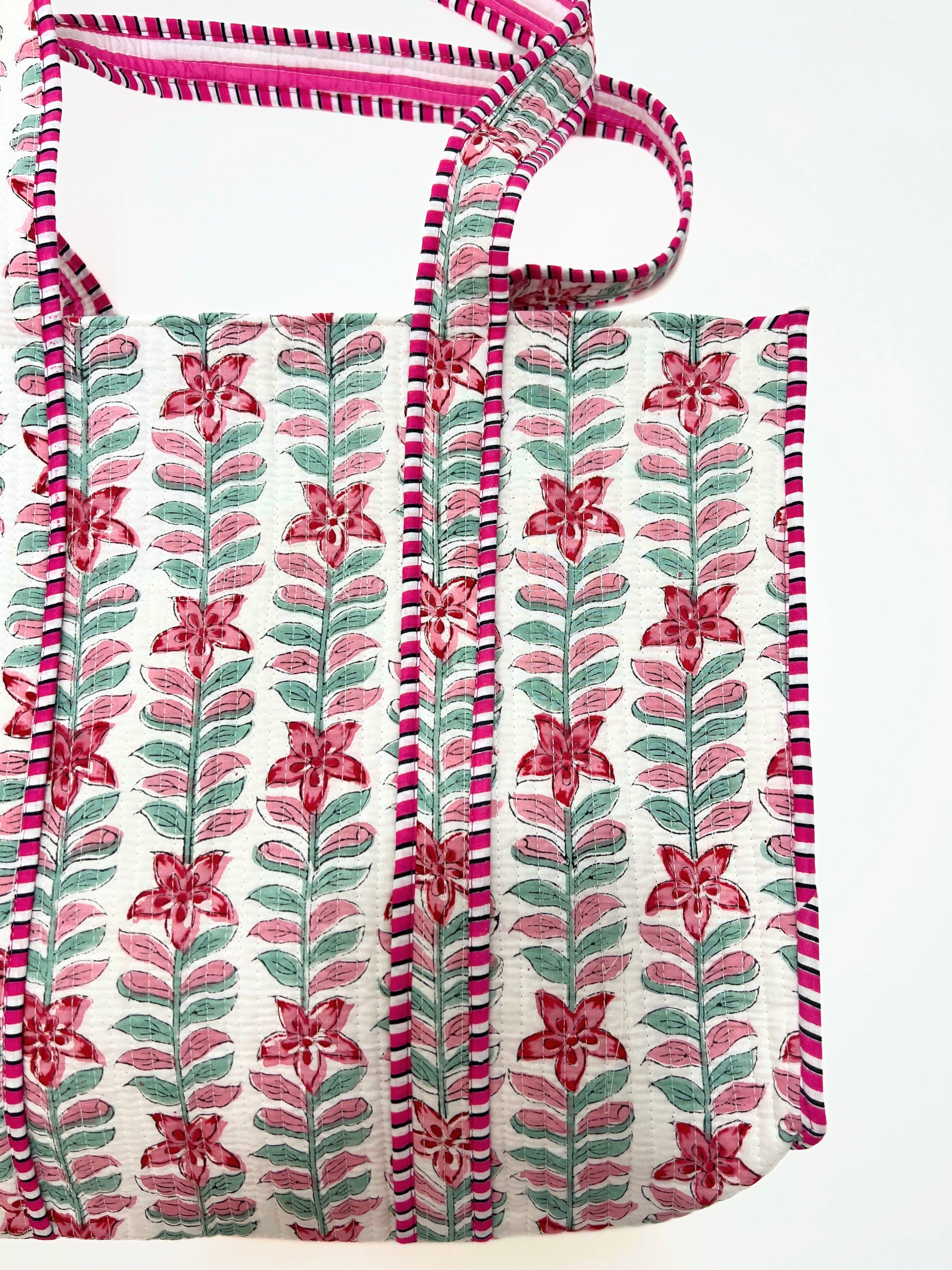 Borsa Tote Stampata Cotone Bianco Magenta, Printed Cotton Tote Bag  White Magenta