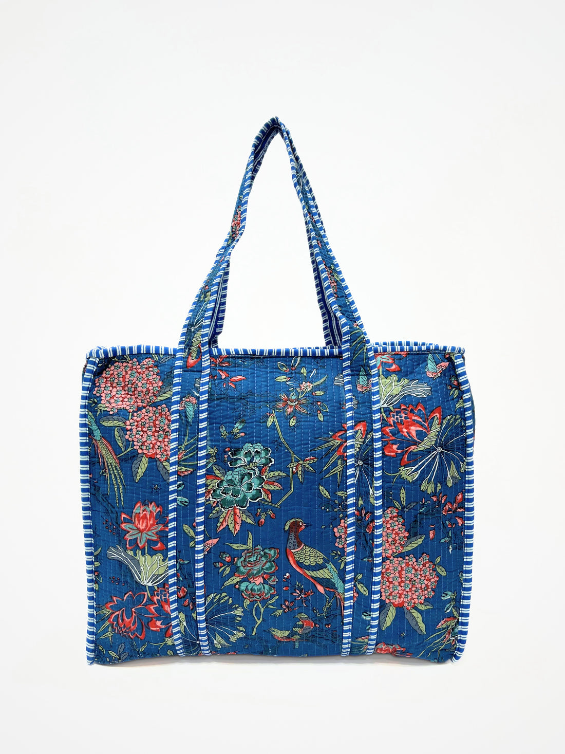 Borsa Tote Stampata Cotone Blu, Printed Cotton Tote Bag Blue