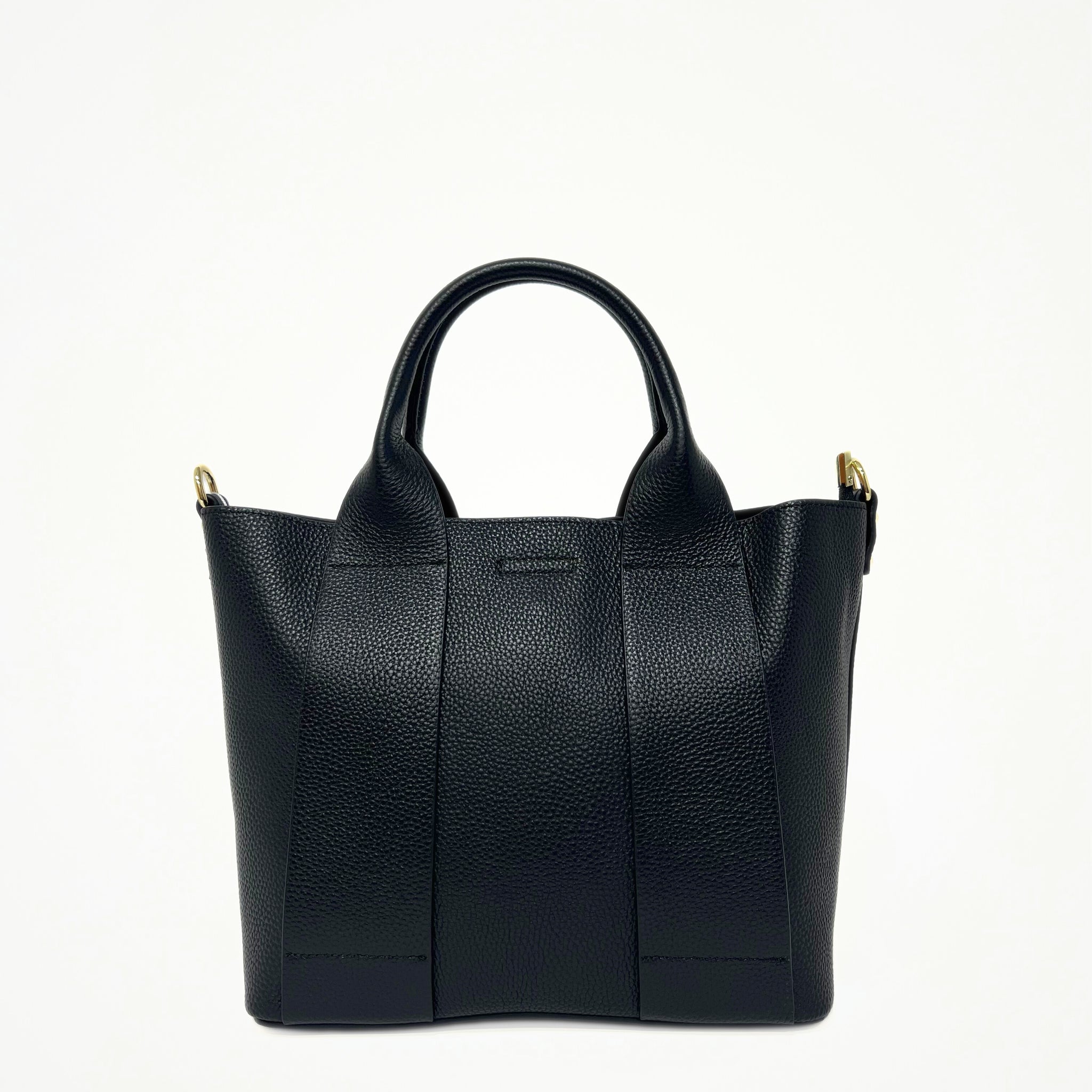 Borsa midi tote, vera pelle, made in Italy, nero