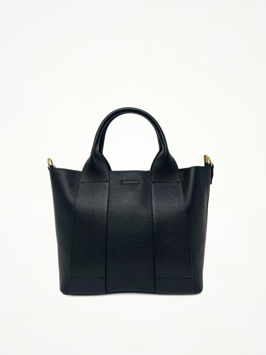 Borsa Midi Tote Nero In Vera Pelle, Black Midi Tote Bag In Leather