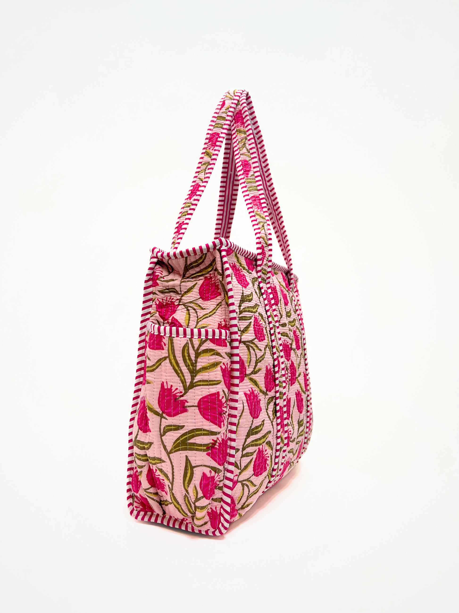 Borsa Tote Stampata Cotone Rosa, Printed Cotton Tote Bag Pink