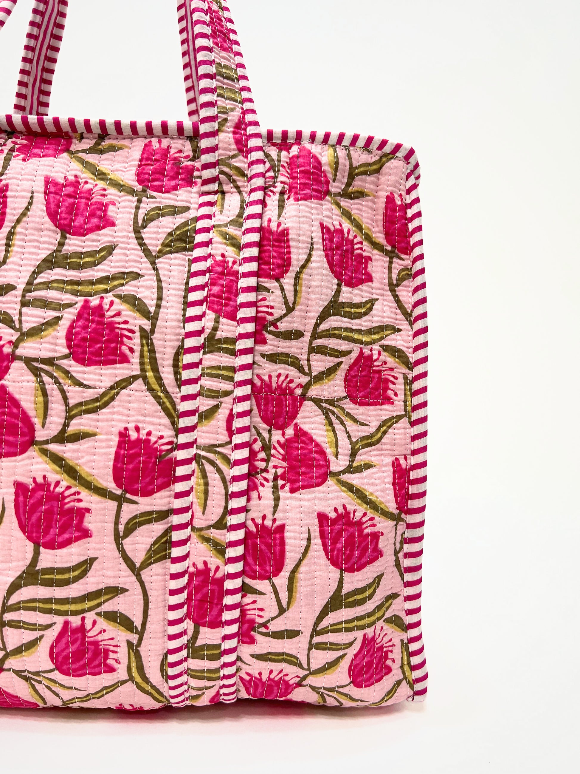 Borsa Tote Stampata Cotone Rosa, Printed Cotton Tote Bag Pink