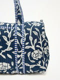 Borsa Stampata In Cotone Blu Bianco, Printed Cotton Duffle Bag Blue White