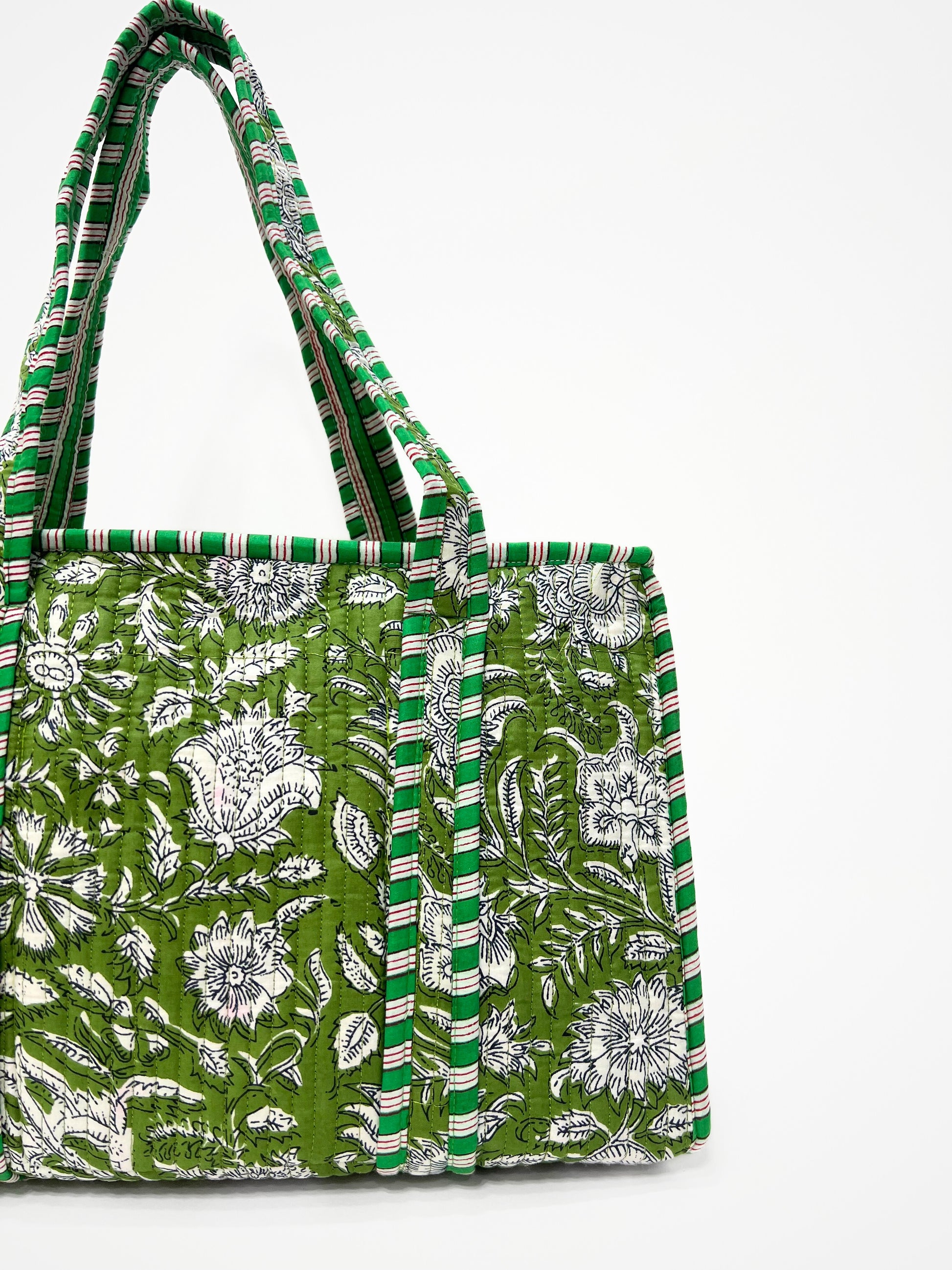 Borsa Tote Stampata Cotone Verde, Printed Cotton Tote Bag Green