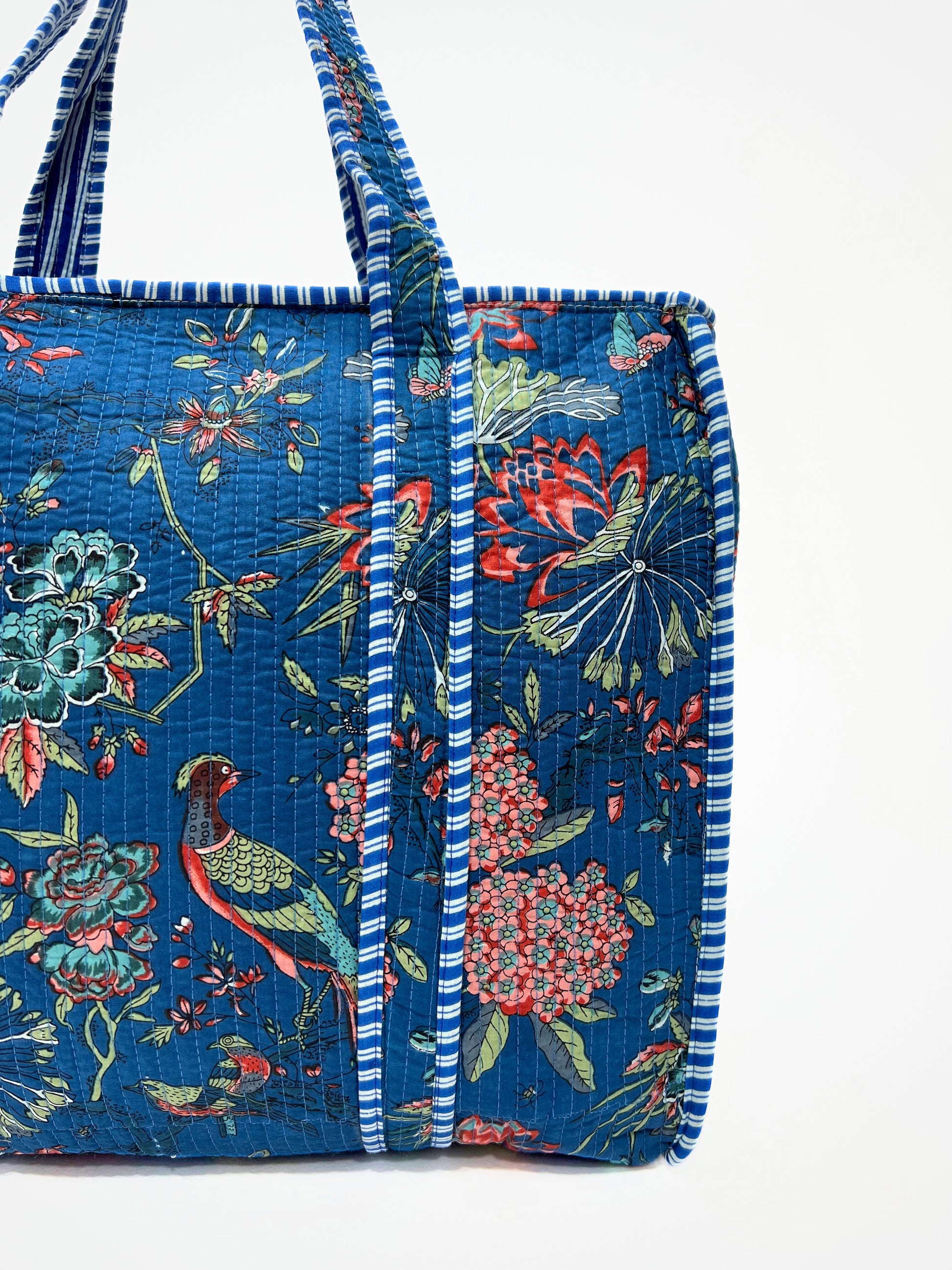 Borsa Tote Stampata Cotone Blu, Printed Cotton Tote Bag Blue