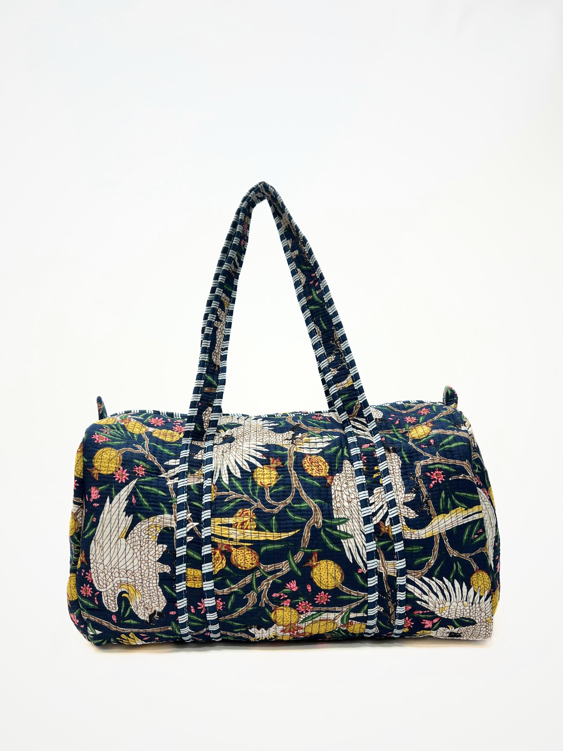 Borsa Stampata In Cotone Blu, Printed Cotton Duffle Bag Blue