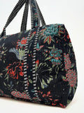 Borsa Stampata In Cotone Nero, Printed Cotton Duffle Bag Black