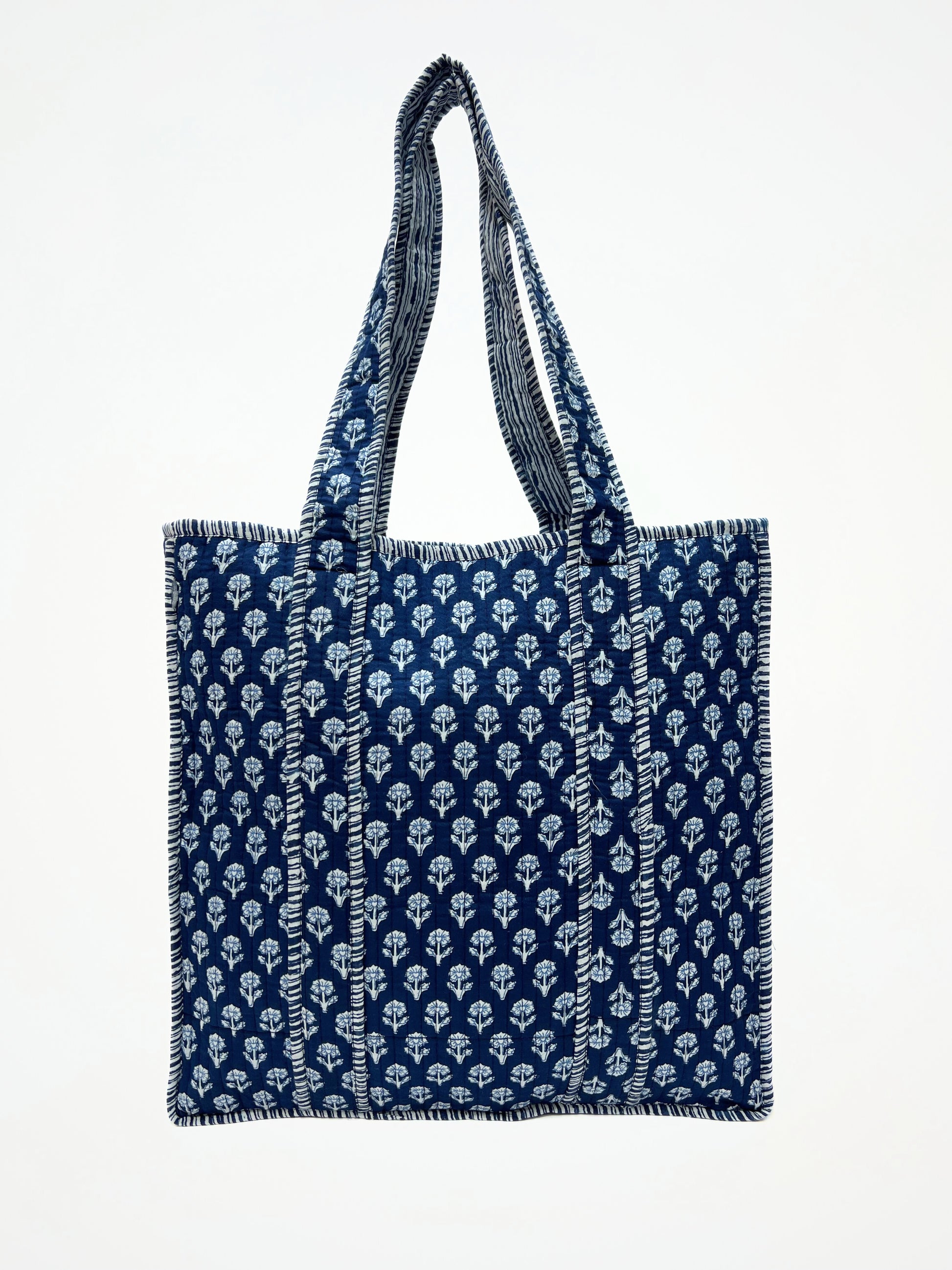 Borsa Tote Stampata Cotone Blu, Printed Cotton Tote Bag  Blue