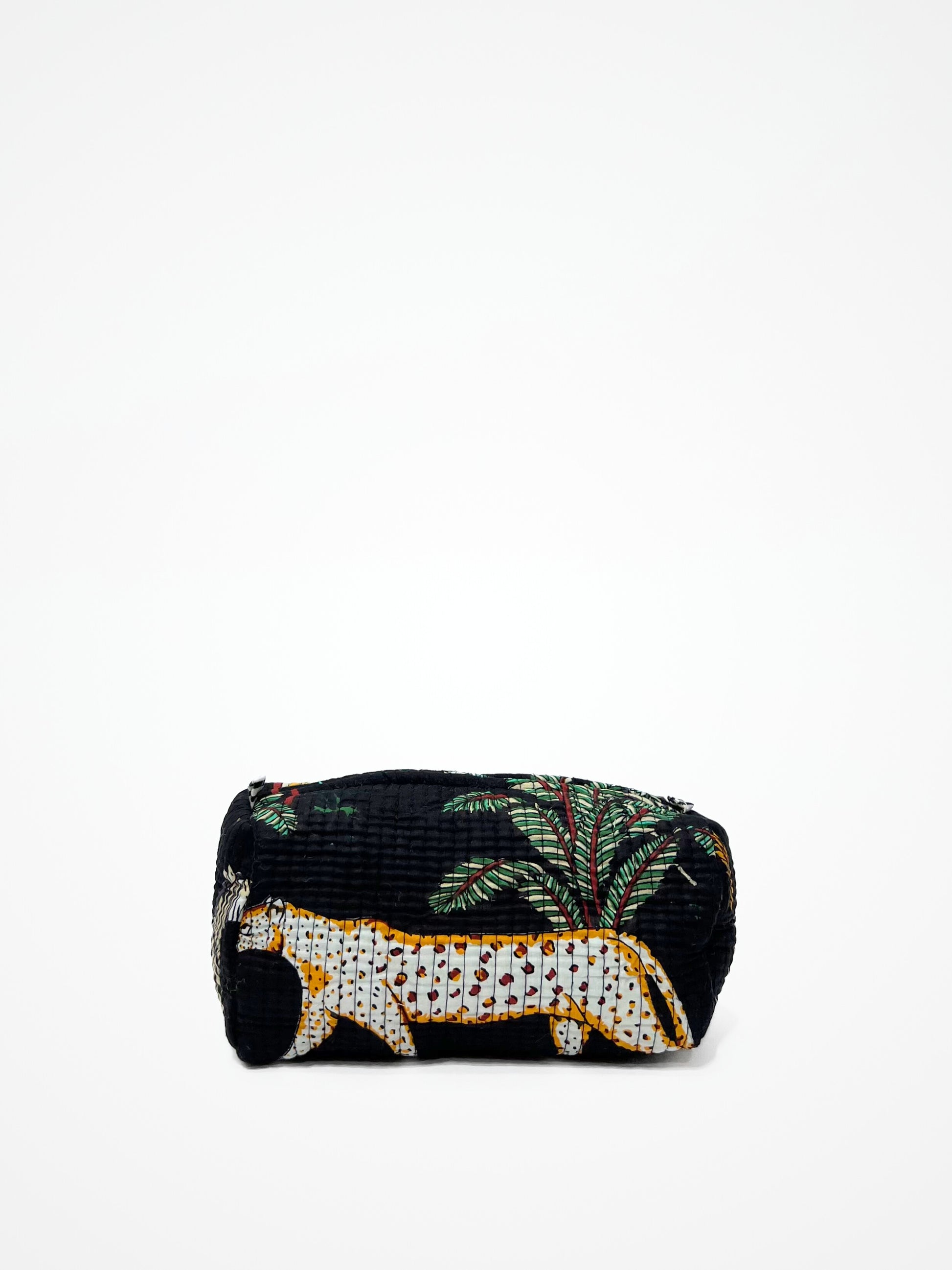 Beauty Case In Cotone Stampa Giungla Nero, Tiger Print Cotton Black Beauty Case 